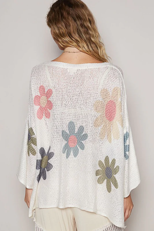 POL Flower Dropped Shoulder Long Sleeve Knit Top - Image 2