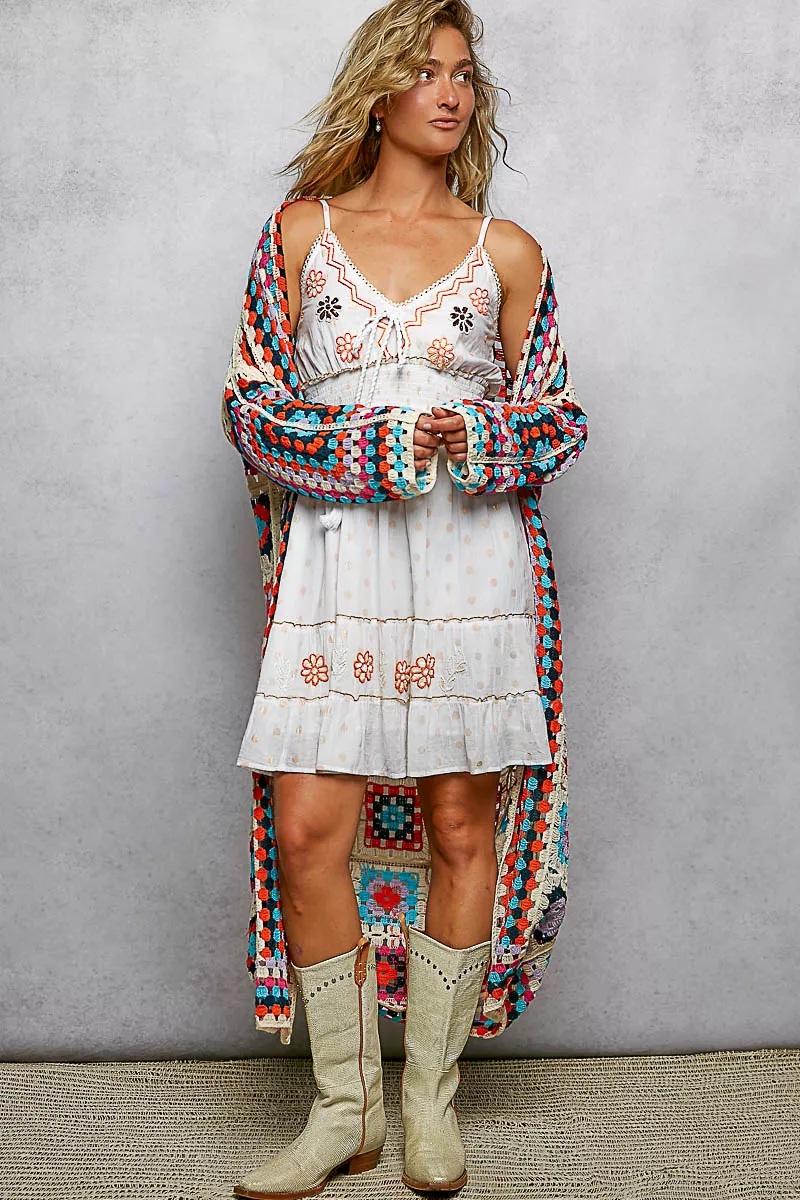 POL Open Front Crochet Cardigan with Weave Knit Patterns - Image 4