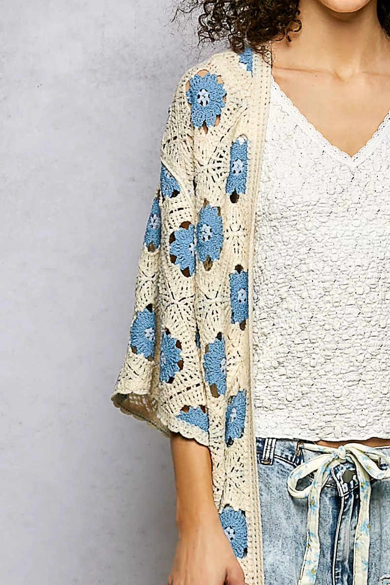 POL Open Front Floral Crochet Longline Cardigan - Image 6