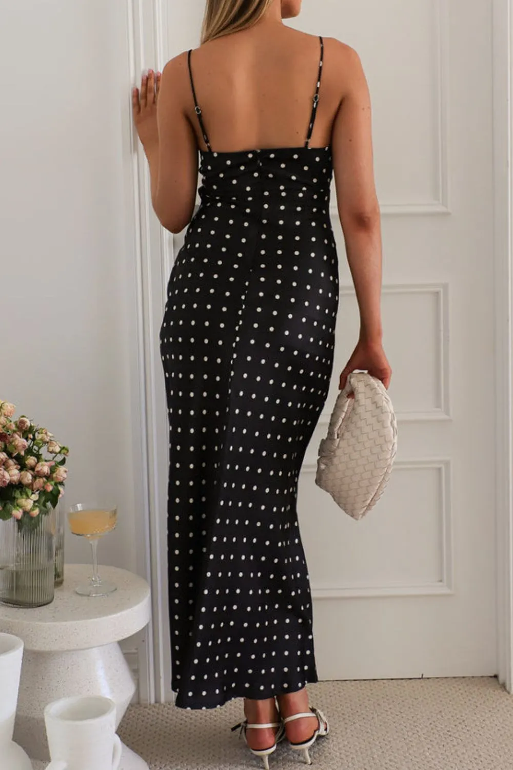 Polka Dot Square Neck Midi Cami Dress - Image 4