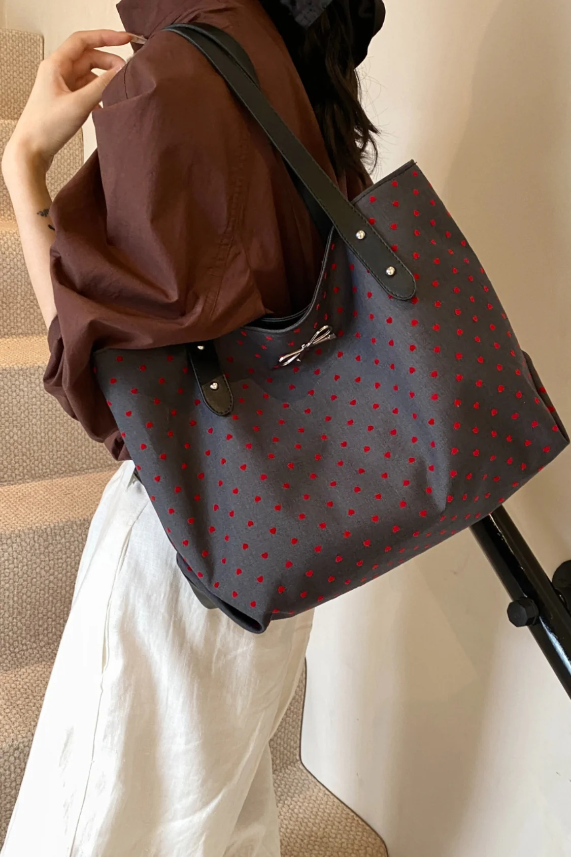 Polyester Bow Polka Dot Tote Bag - Image 19