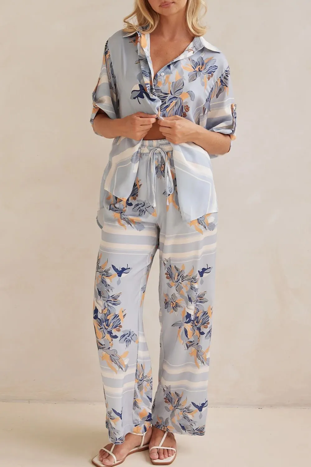 Printed Button Up Shirt and Pants Set - Image 3