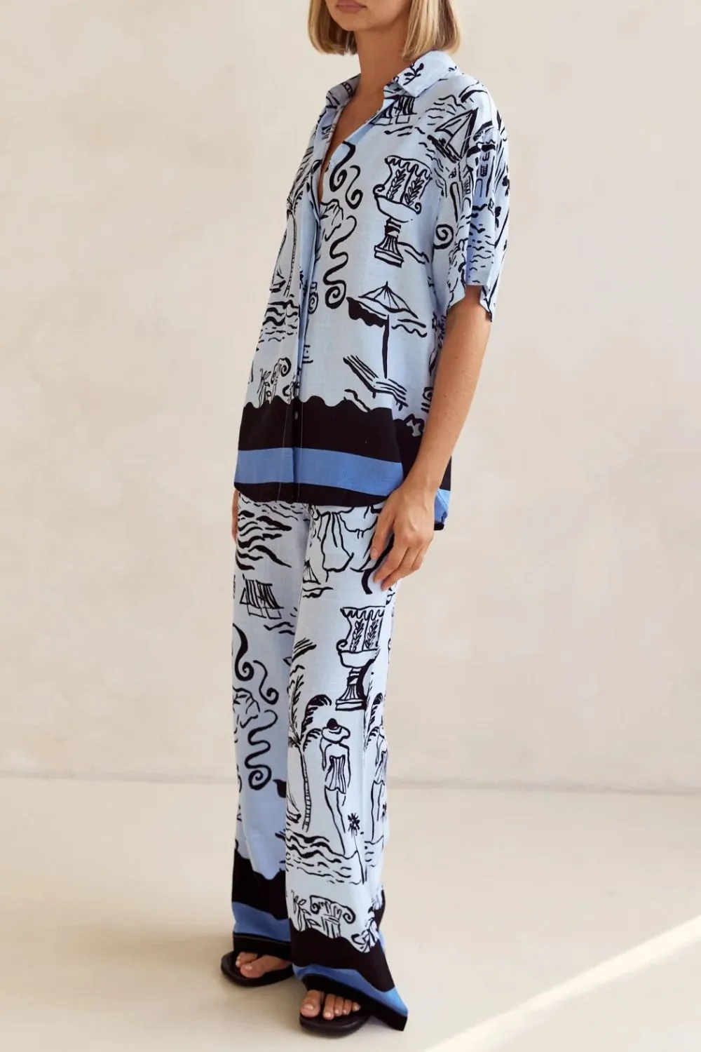 Printed Button Up Shirt and Pants Set Plus Size - Image 6