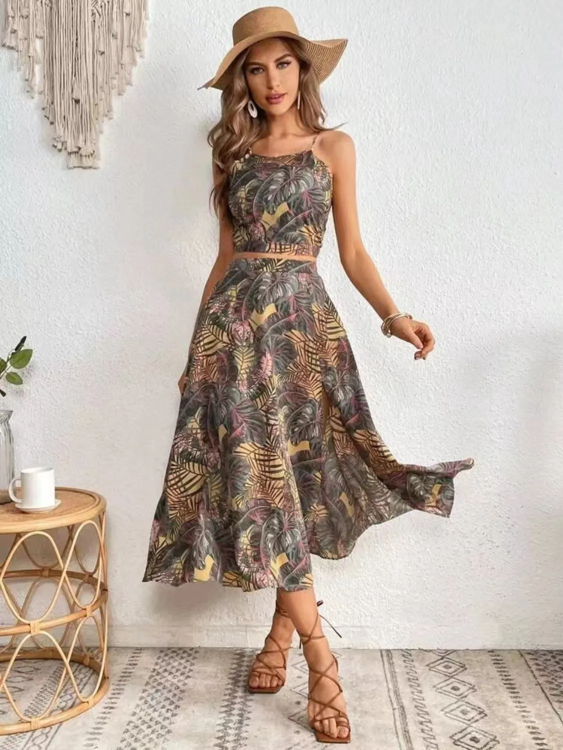 Printed Cami and Slit Skirt Set - Image 9