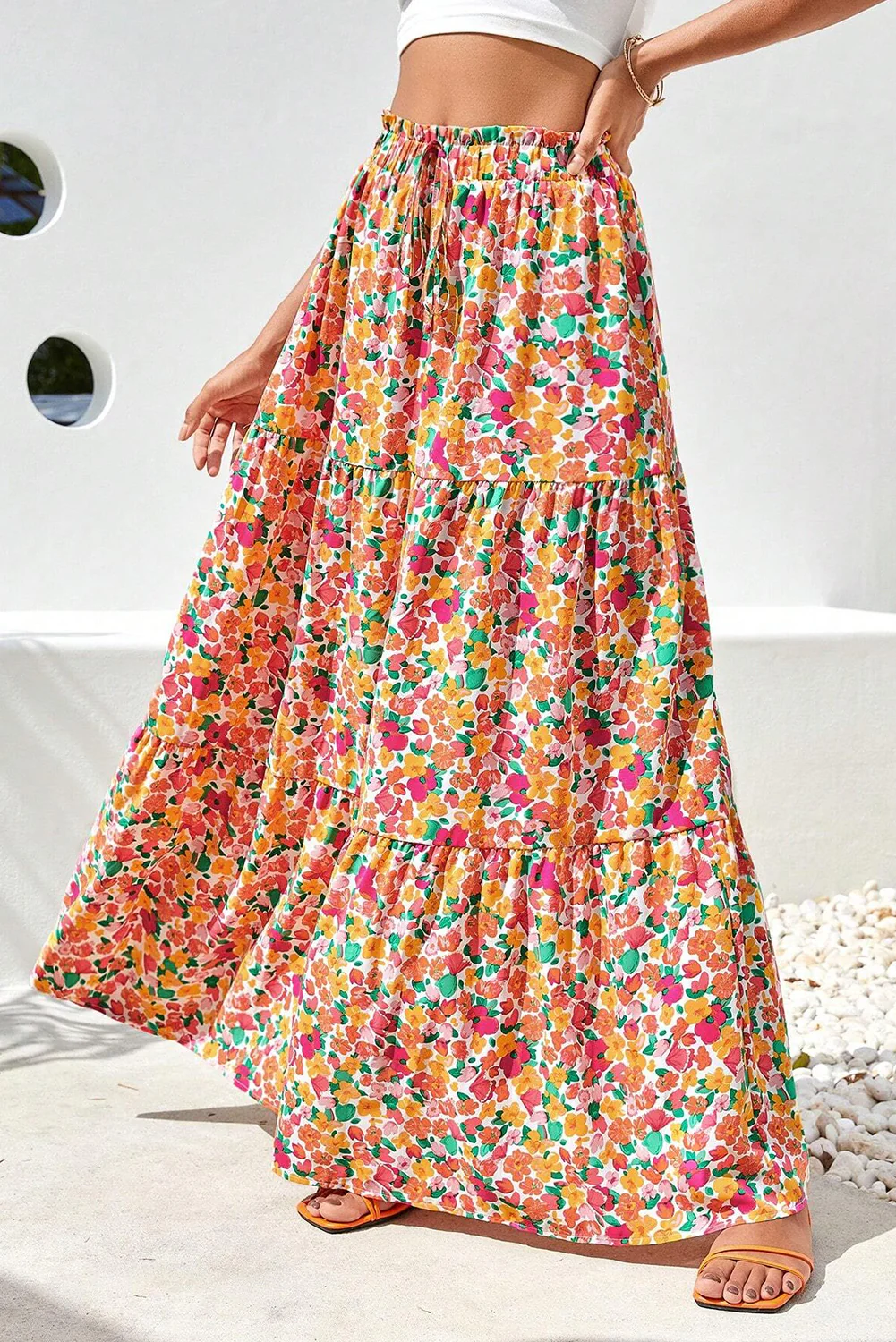 Printed Elastic Waist Maxi Skirt - Image 2