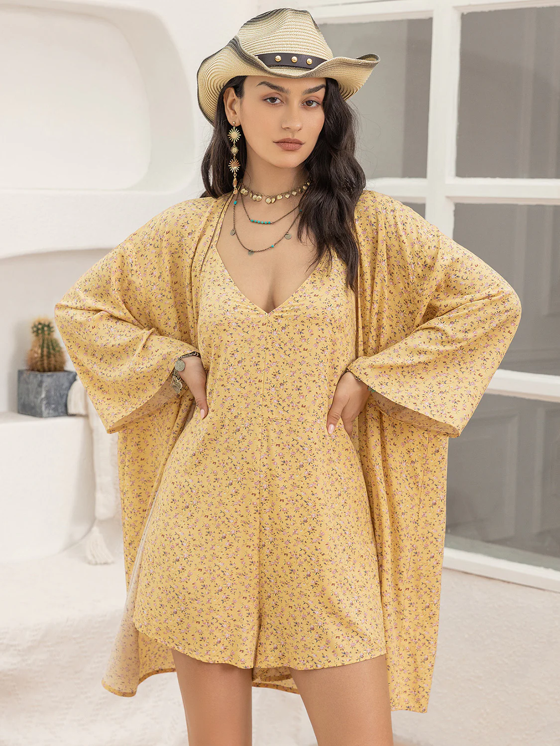 Printed Halter Neck Romper and Cover Up Set - Image 4