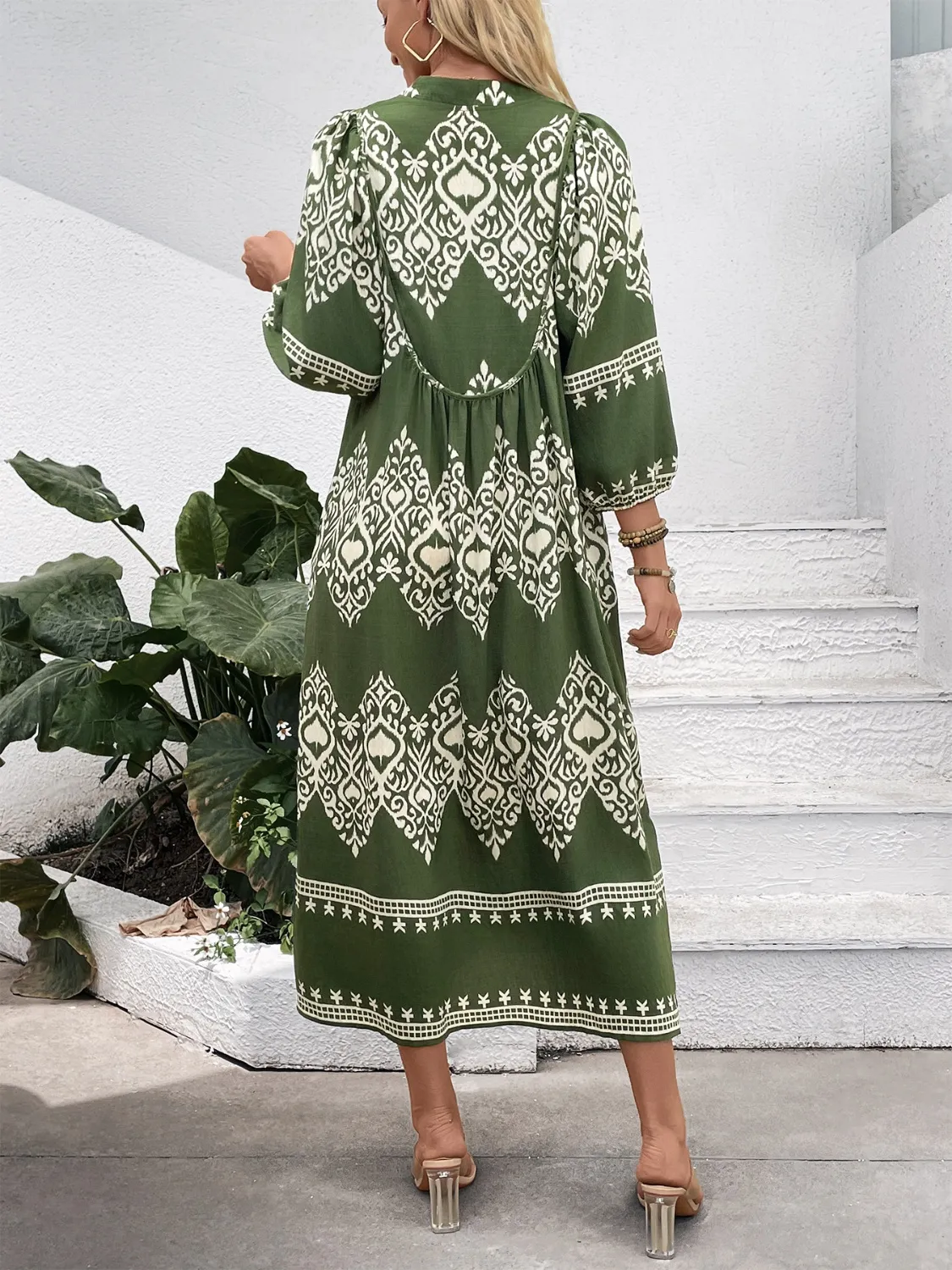 Printed Notched Midi Dress with Pockets - Image 5