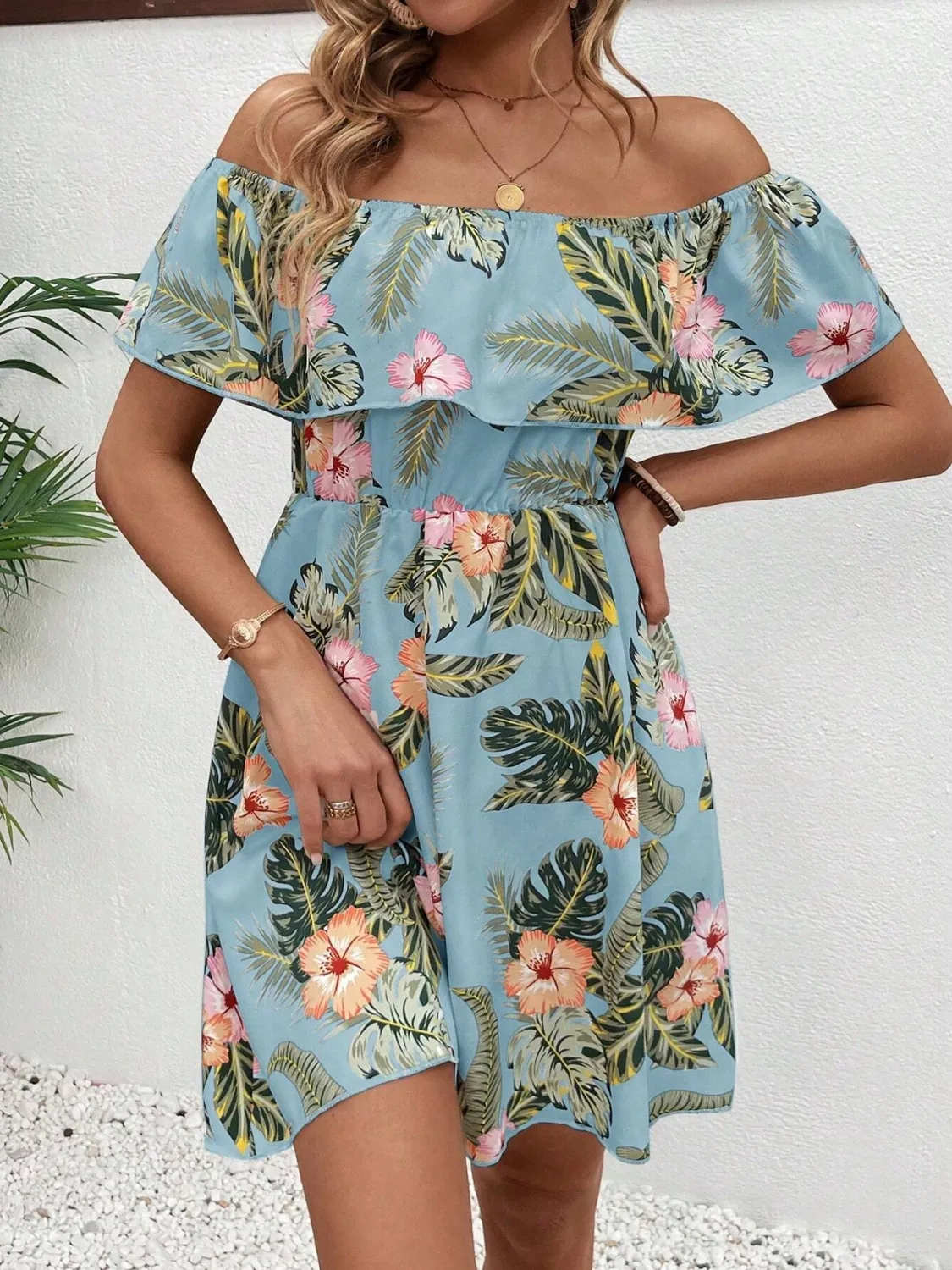 Printed Off Shoulder Mini Dress - Image 2