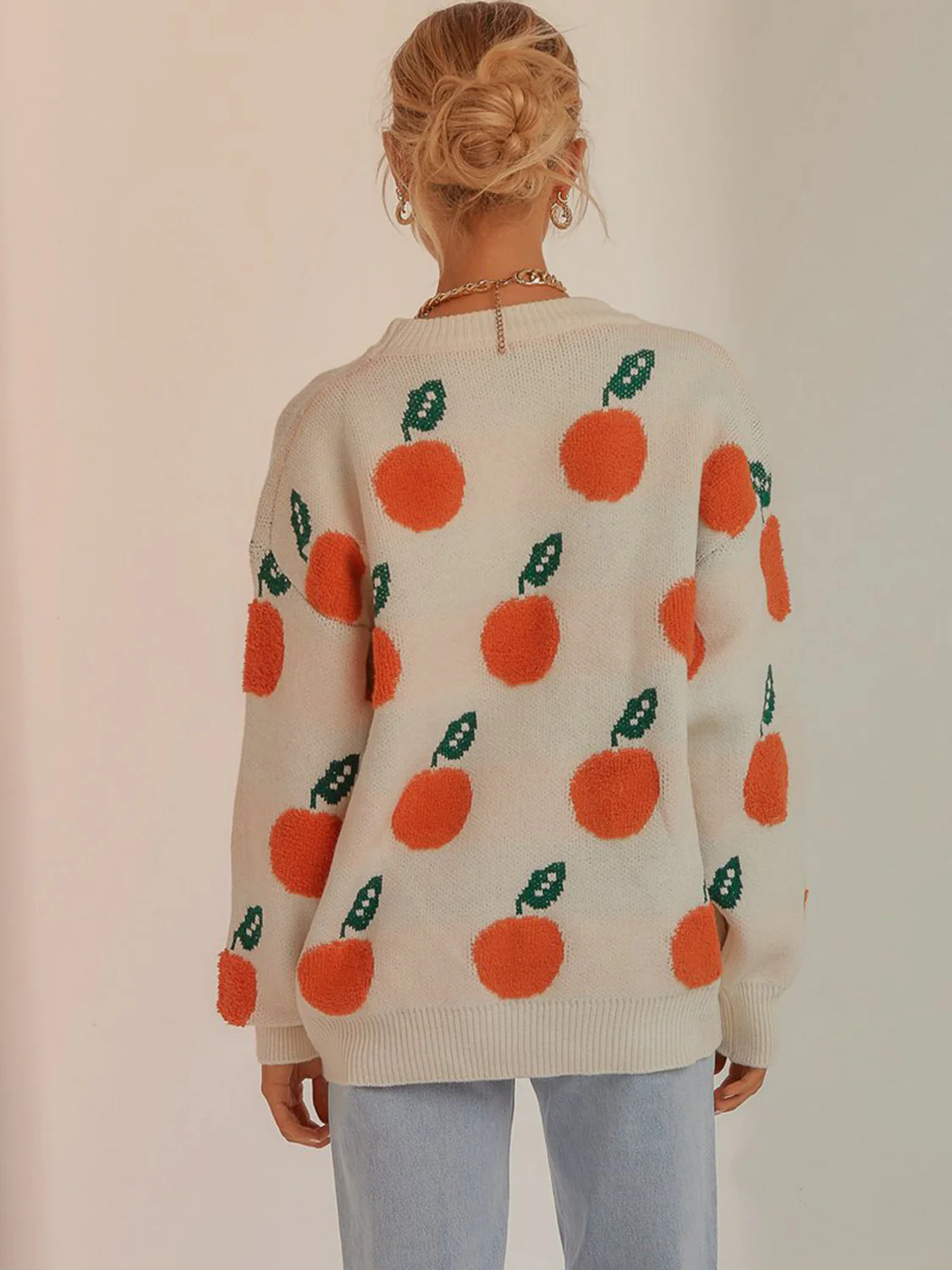 Printed Round Neck Drop Shoulder Sweater - Image 2