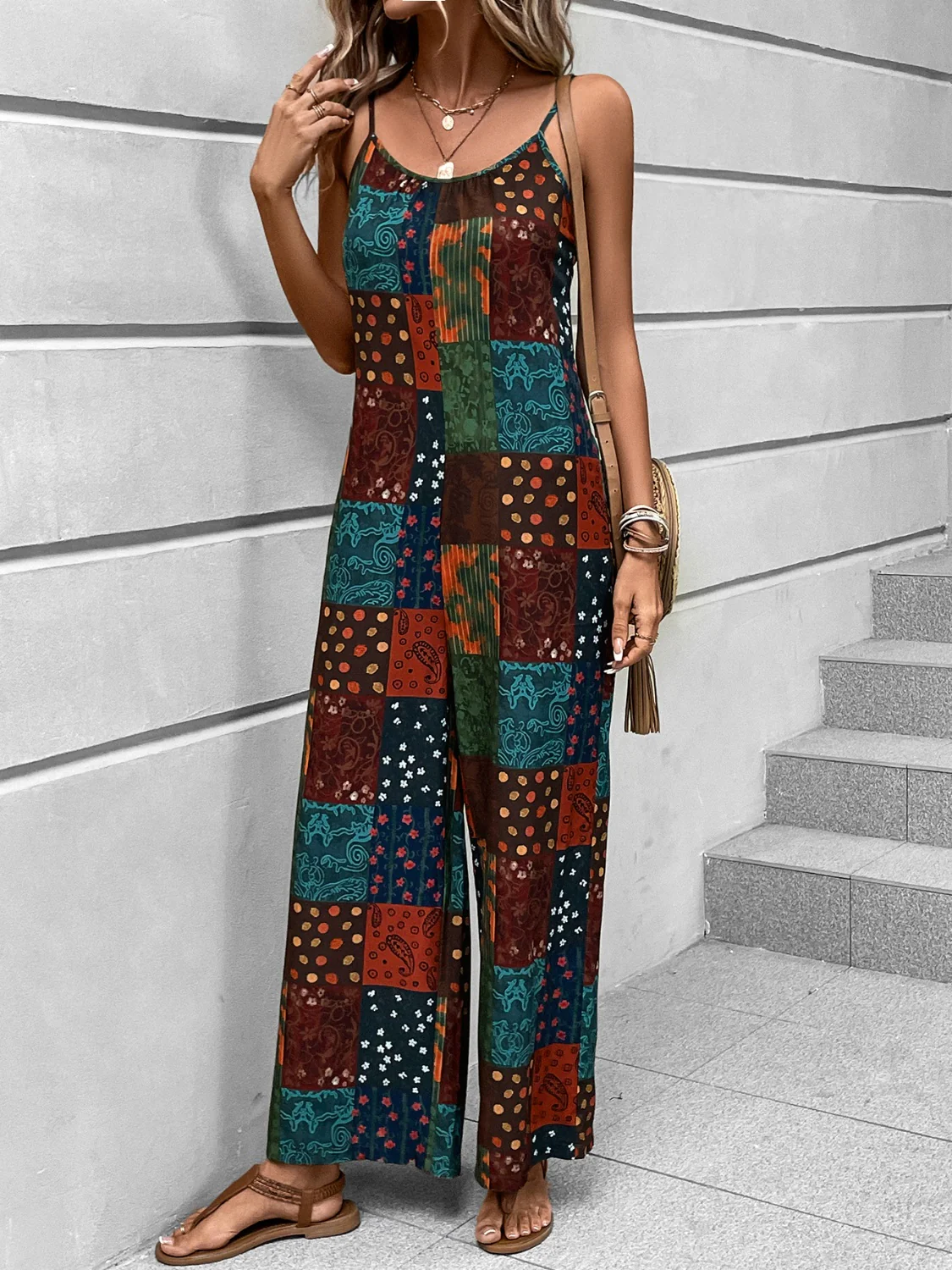 Printed Scoop Neck Spaghetti Strap Jumpsuit - Image 3