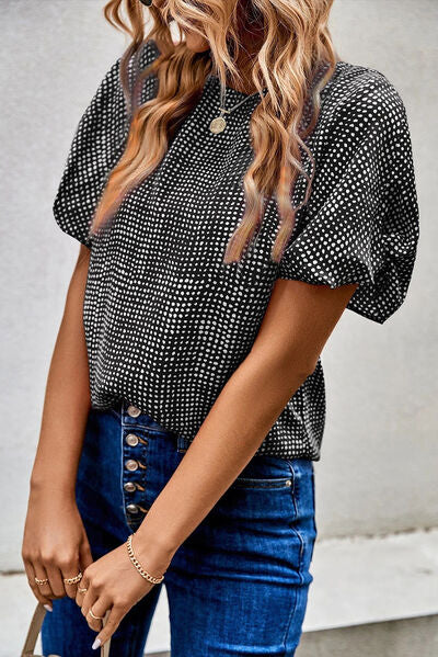 Printed Short Puff Sleeve Blouse - Image 3