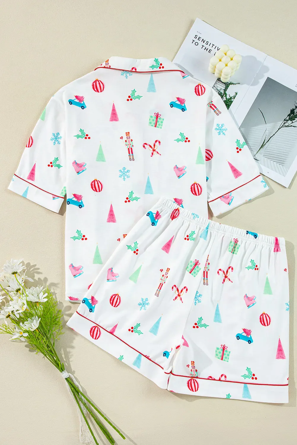 Printed Short Sleeve Top and Shorts Lounge Set - Image 4