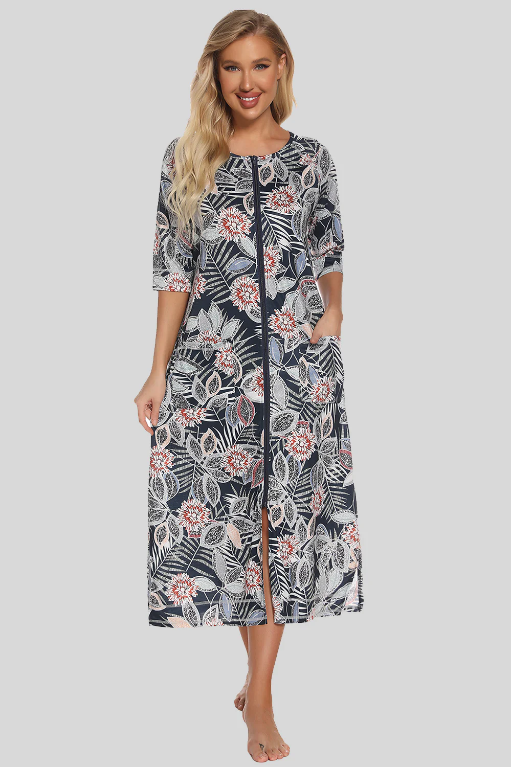 Printed Slit Night Dress with Pockets - Image 10