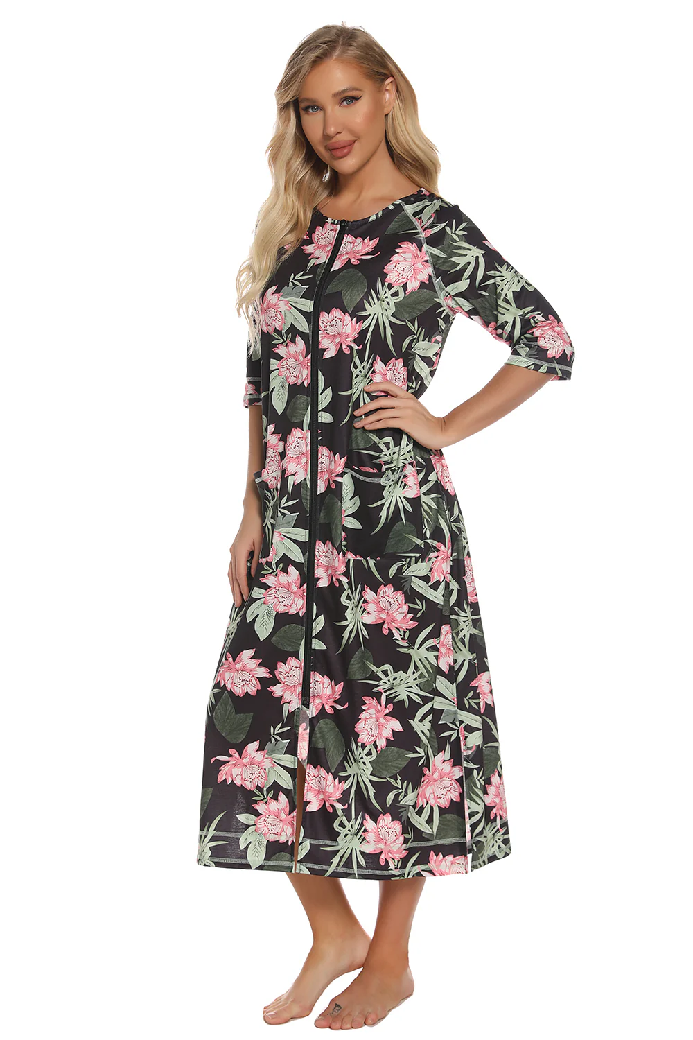 Printed Slit Night Dress with Pockets - Image 5