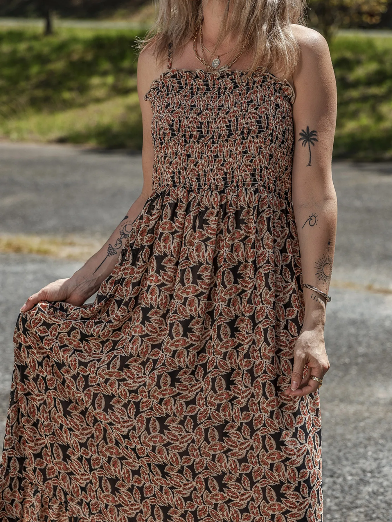 Printed Smocked Bodice Maxi Dress - Image 6