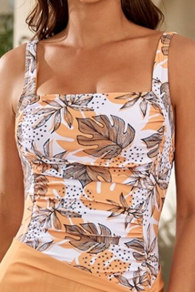 Printed Square Neck Wide Strap One-Piece Swimwear - Image 17