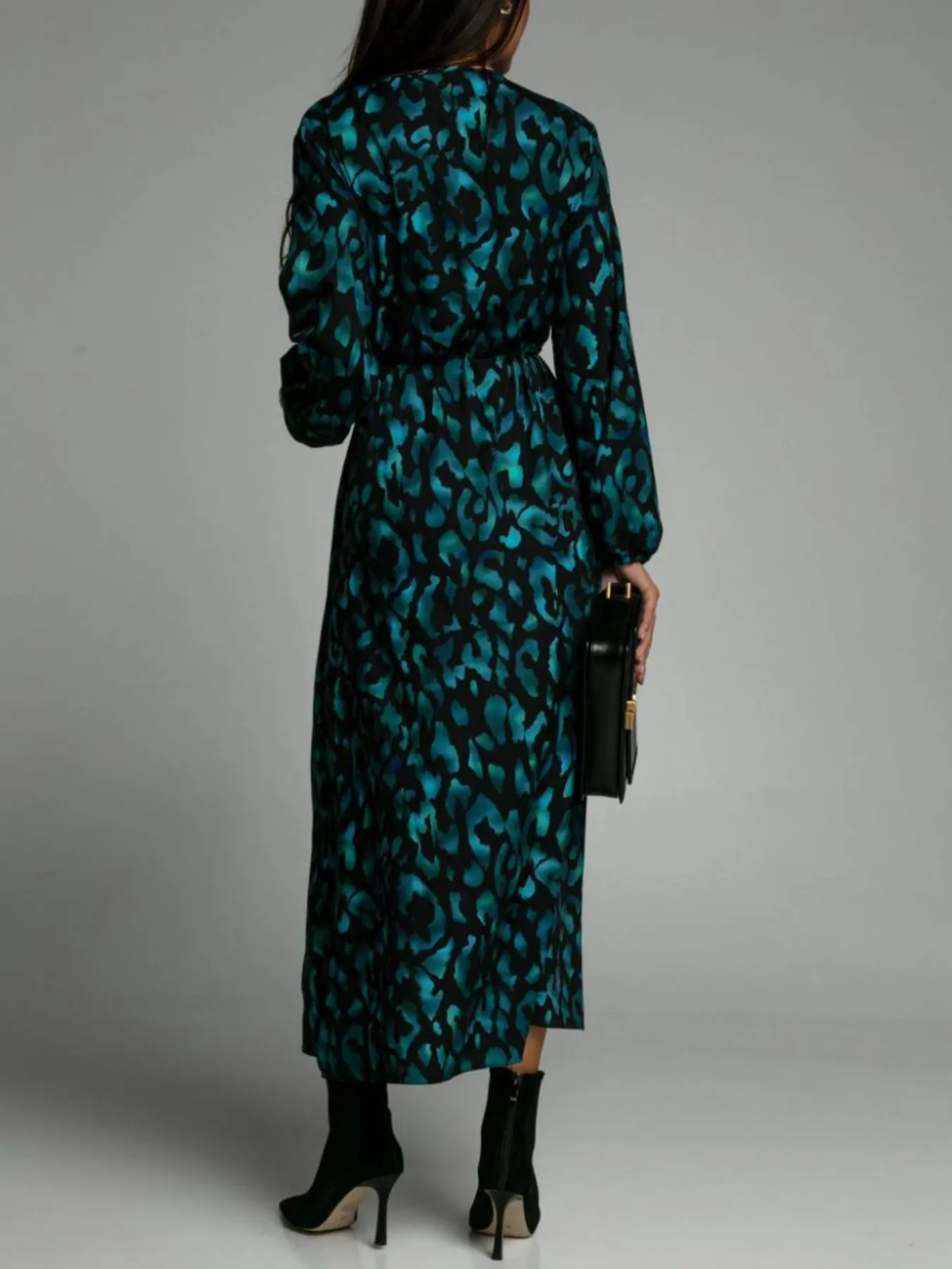 Printed Surplice Long Sleeve Midi Dress - Image 3