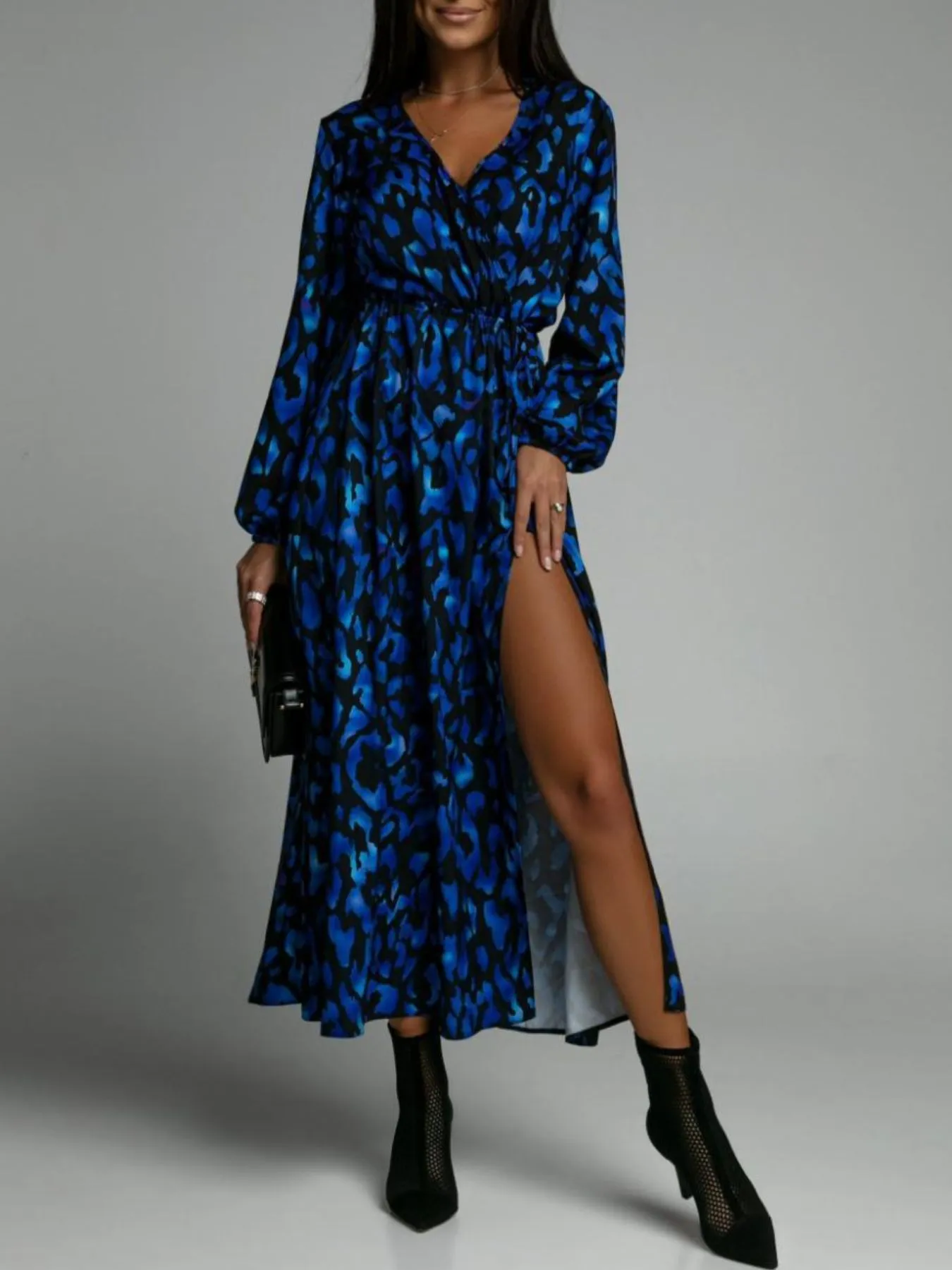 Printed Surplice Long Sleeve Midi Dress - Image 6