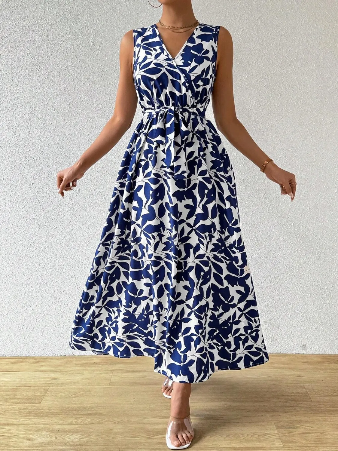 Printed Surplice Sleeveless Maxi Dress - Image 5