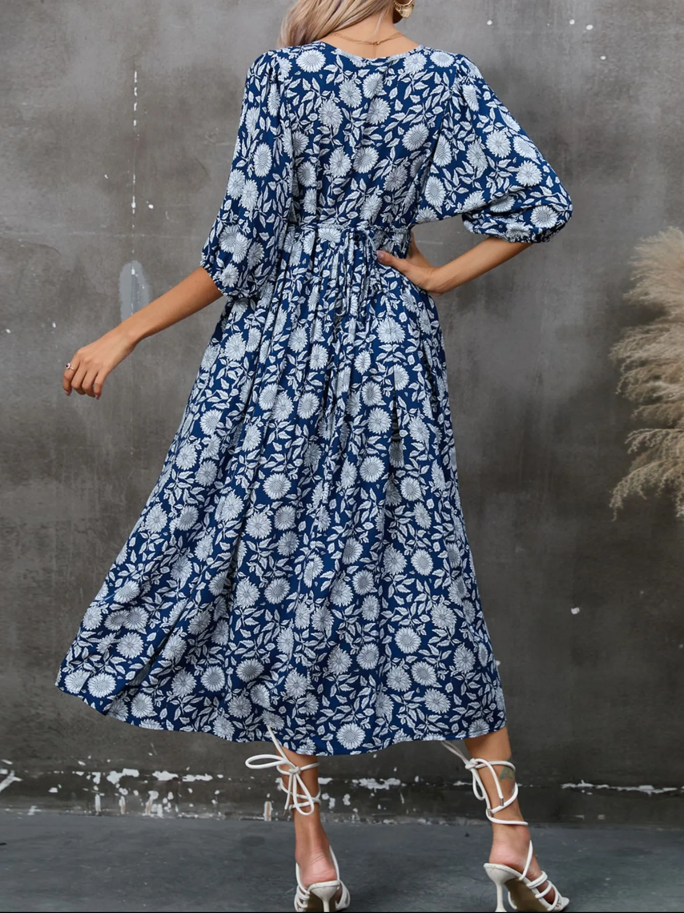 Printed Tie Neck Midi Dress - Image 7
