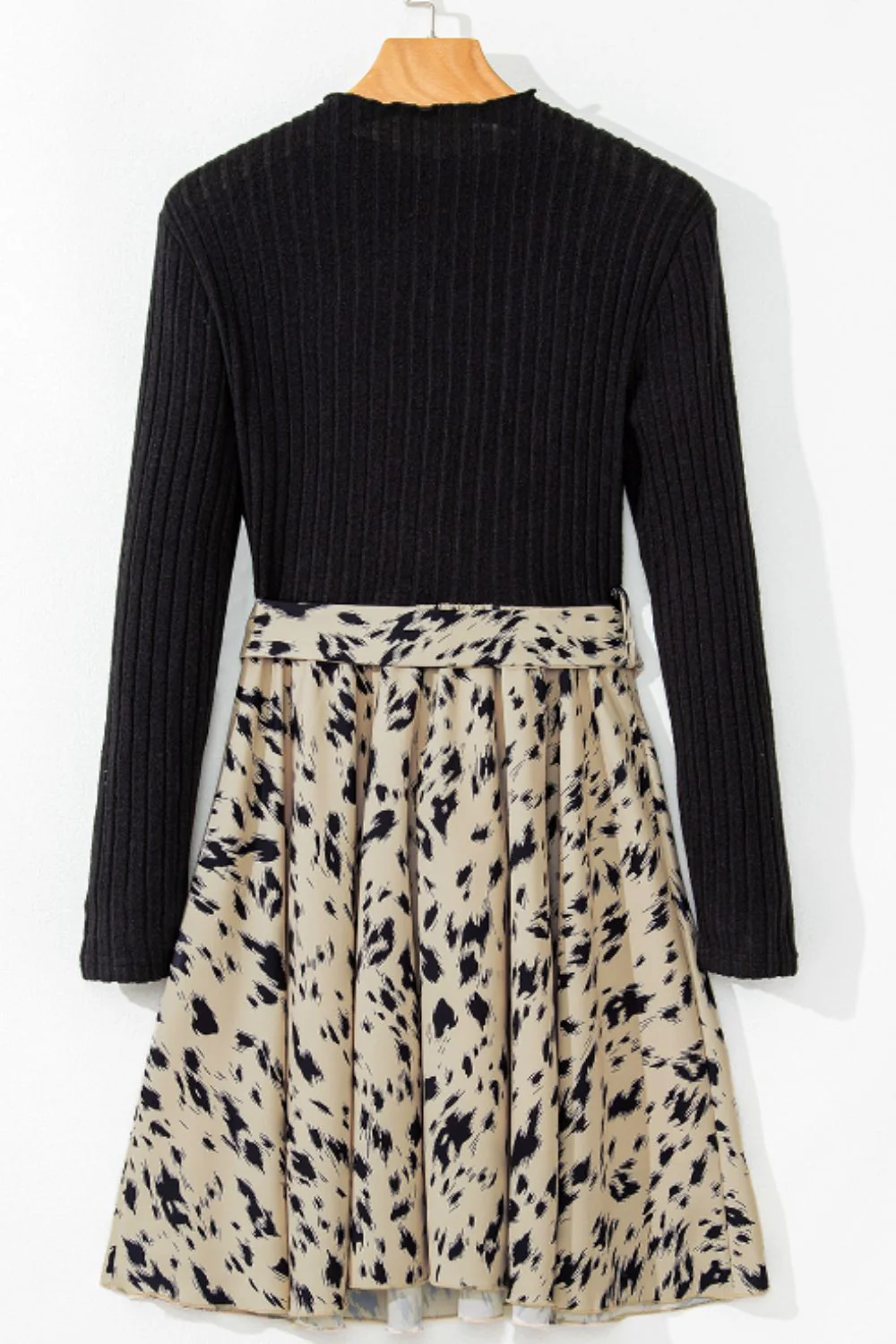Printed Tie Waist Mock Neck Long Sleeve Dress - Image 16