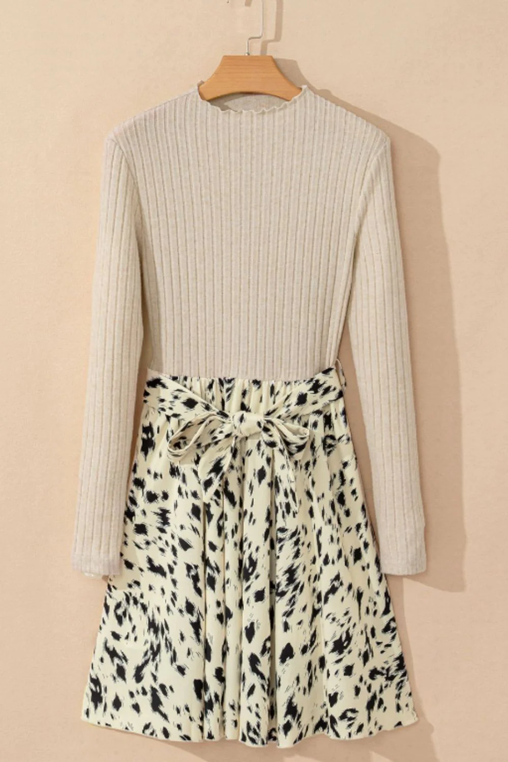 Printed Tie Waist Mock Neck Long Sleeve Dress - Image 6