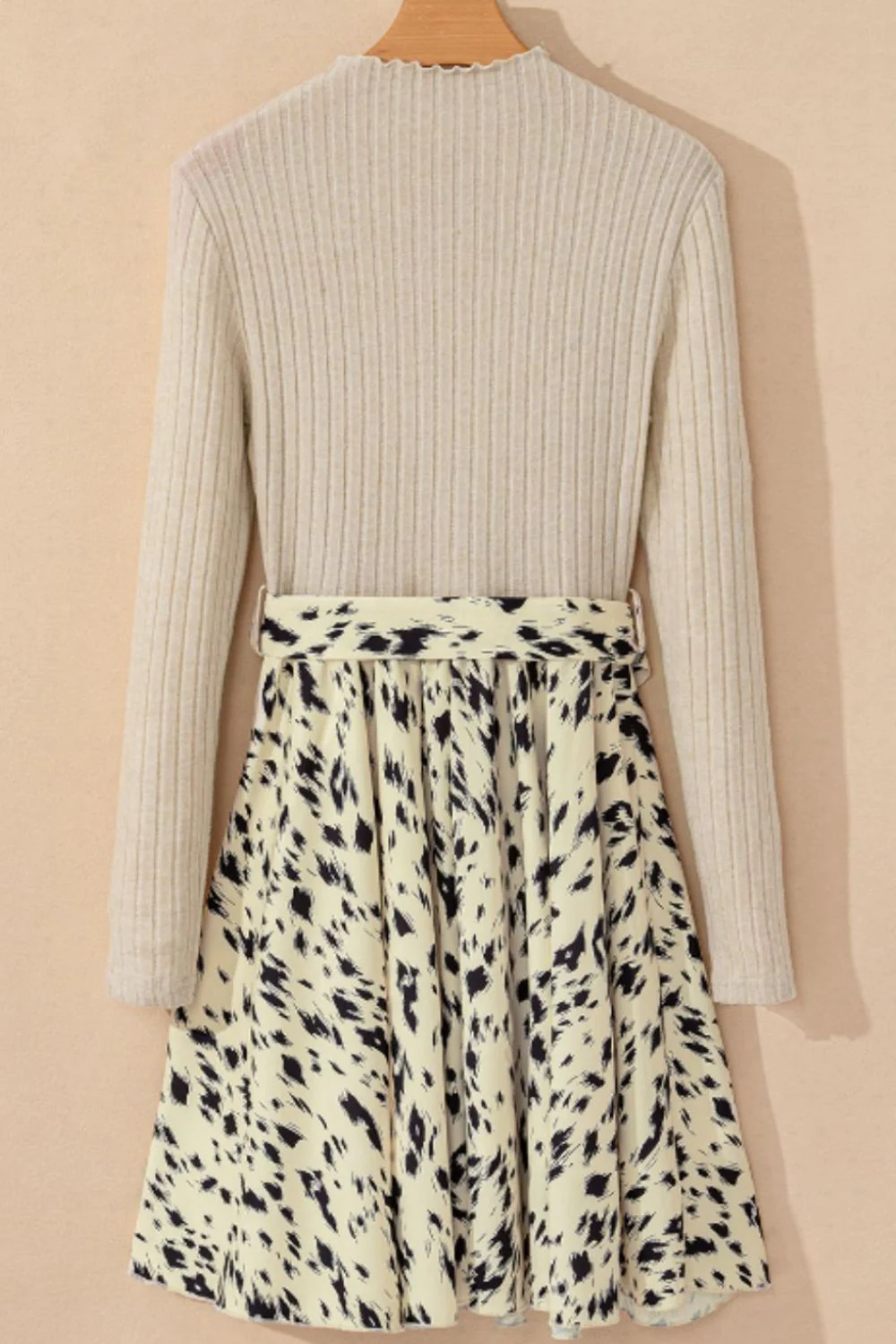 Printed Tie Waist Mock Neck Long Sleeve Dress - Image 7