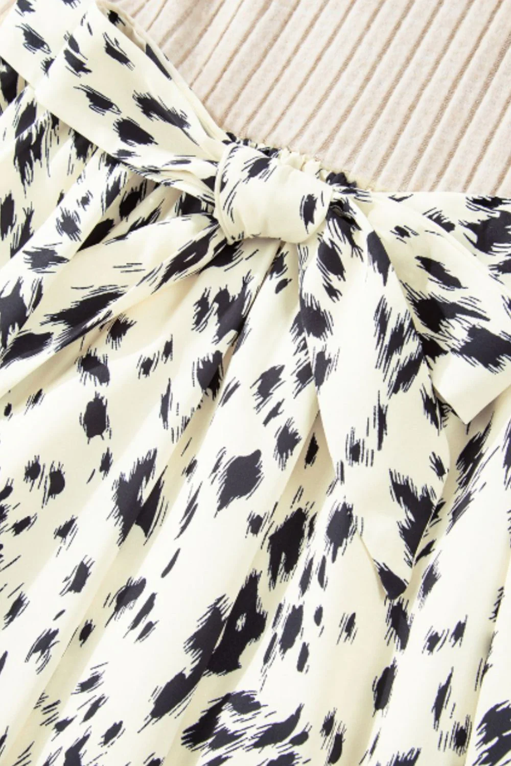 Printed Tie Waist Mock Neck Long Sleeve Dress - Image 9