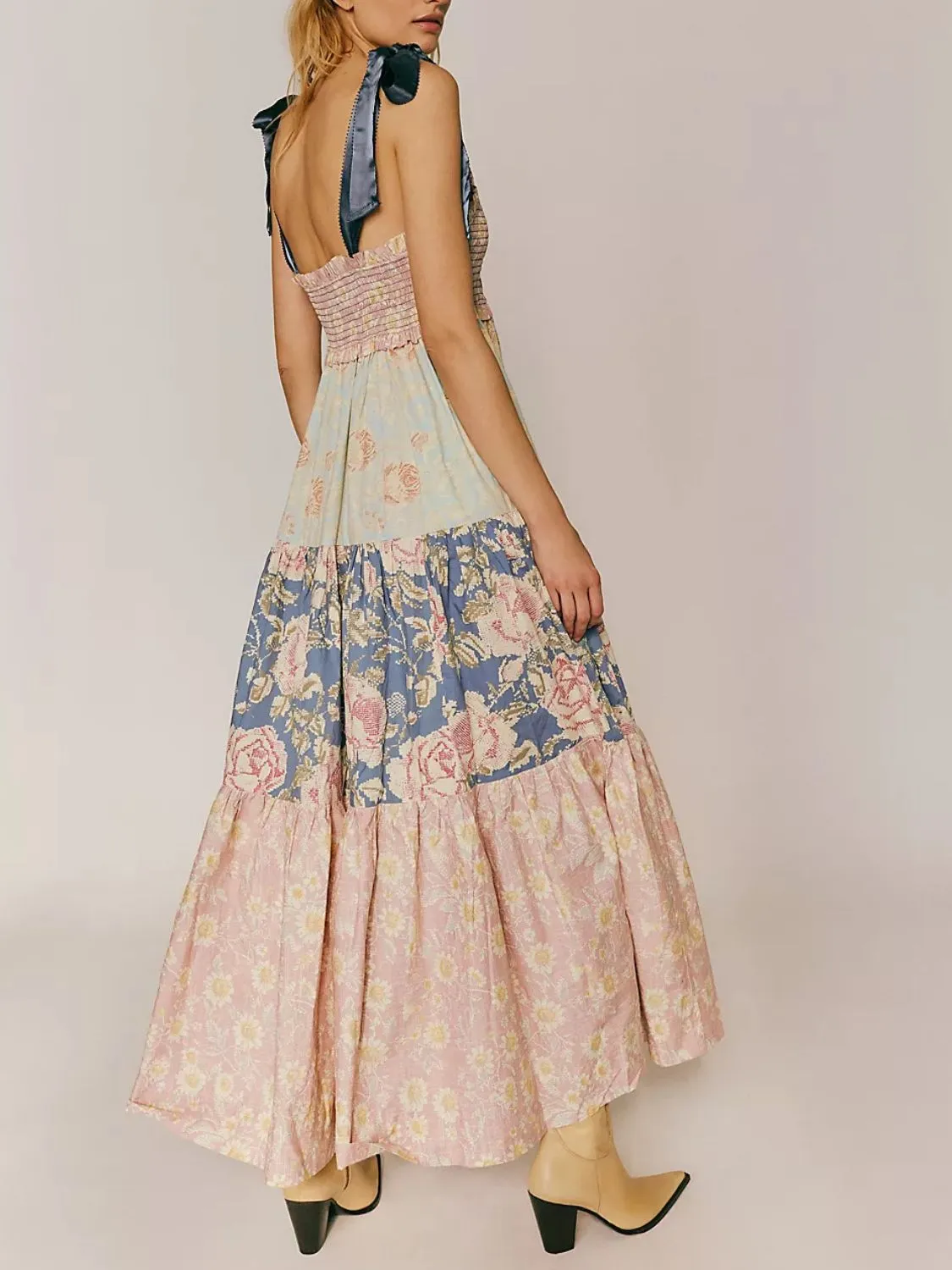 Printed V-Neck Tie Shoulder Cami Dress - Image 5