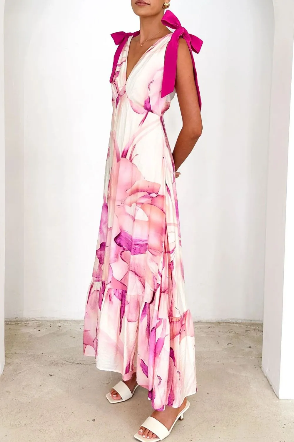 Printed V-Neck Tie Shoulder Midi Cami Dress - Image 15