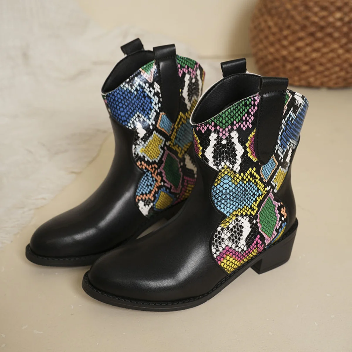 PU Leather Color Block Boots - Image 5