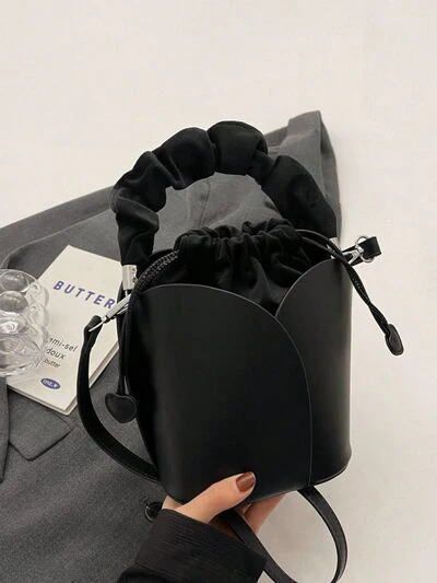 PU Leather Drawstring Bucket Bag - Image 5