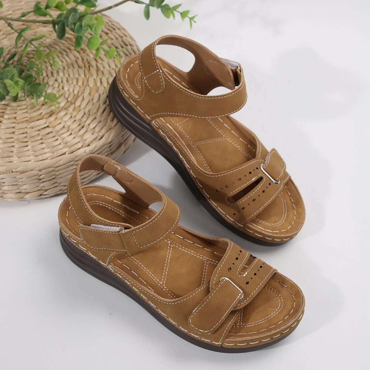 PU Leather Wedge Buckle Sandals - Image 8