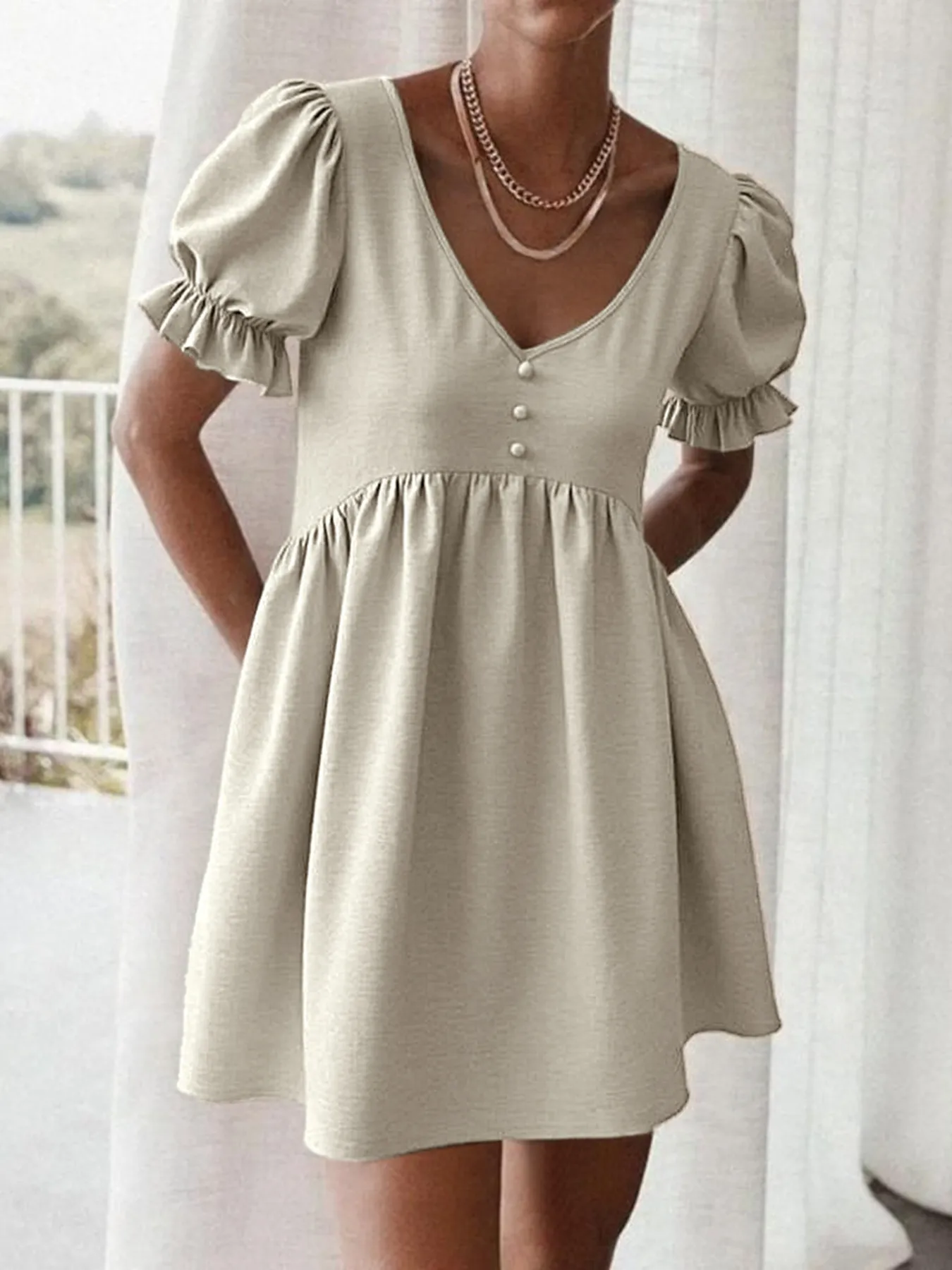 Puff Sleeve Babydoll Mini Dress - Image 3