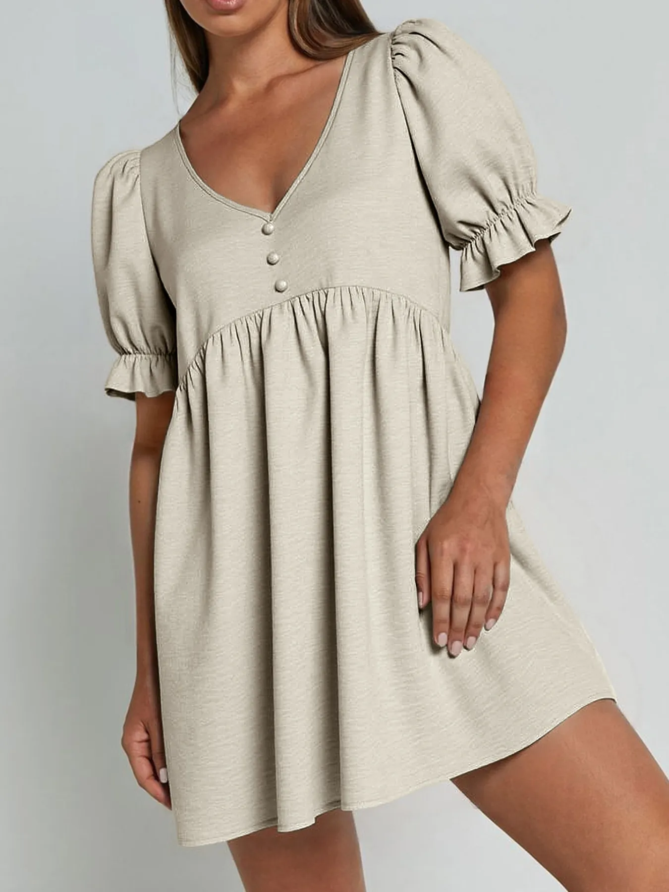 Puff Sleeve Babydoll Mini Dress - Image 4