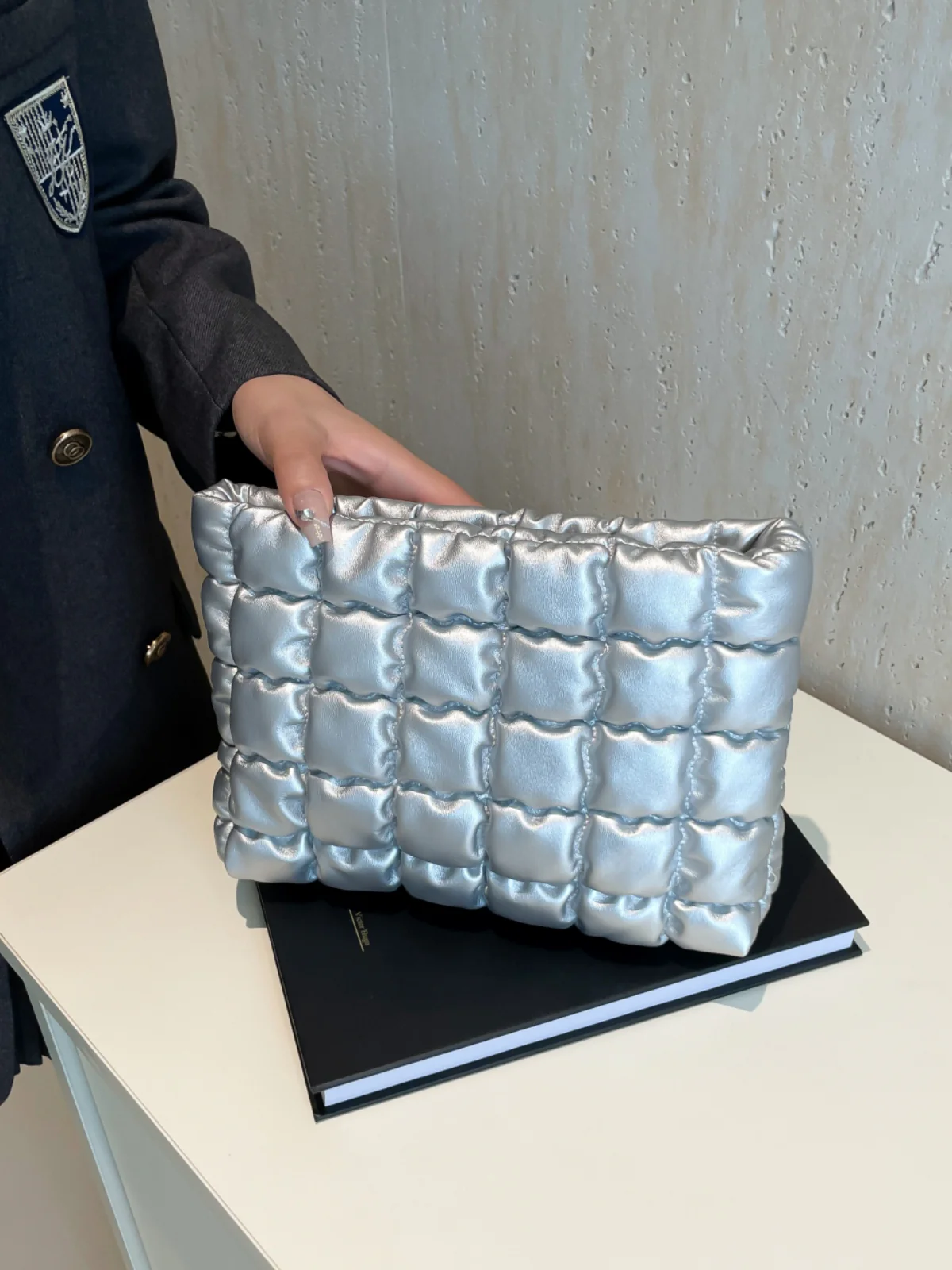 Quilted Plaid Clutch with Zipper - Image 4