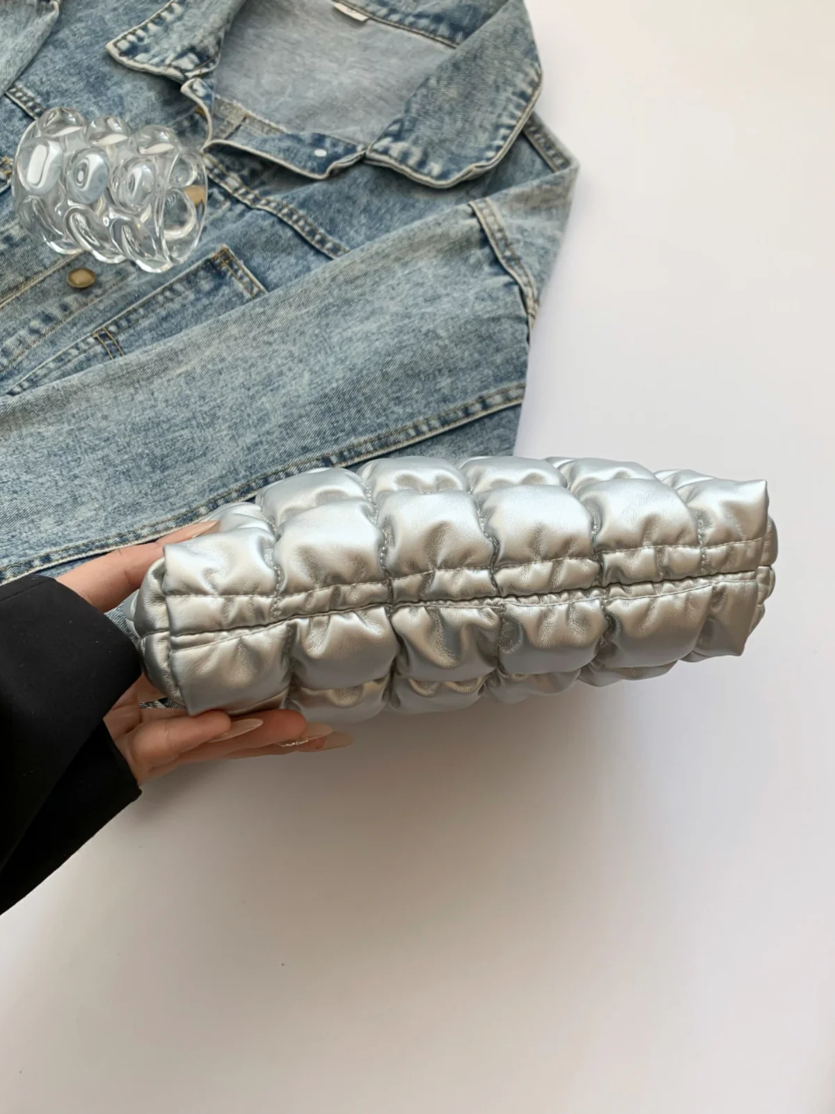 Quilted Plaid Clutch with Zipper - Image 6