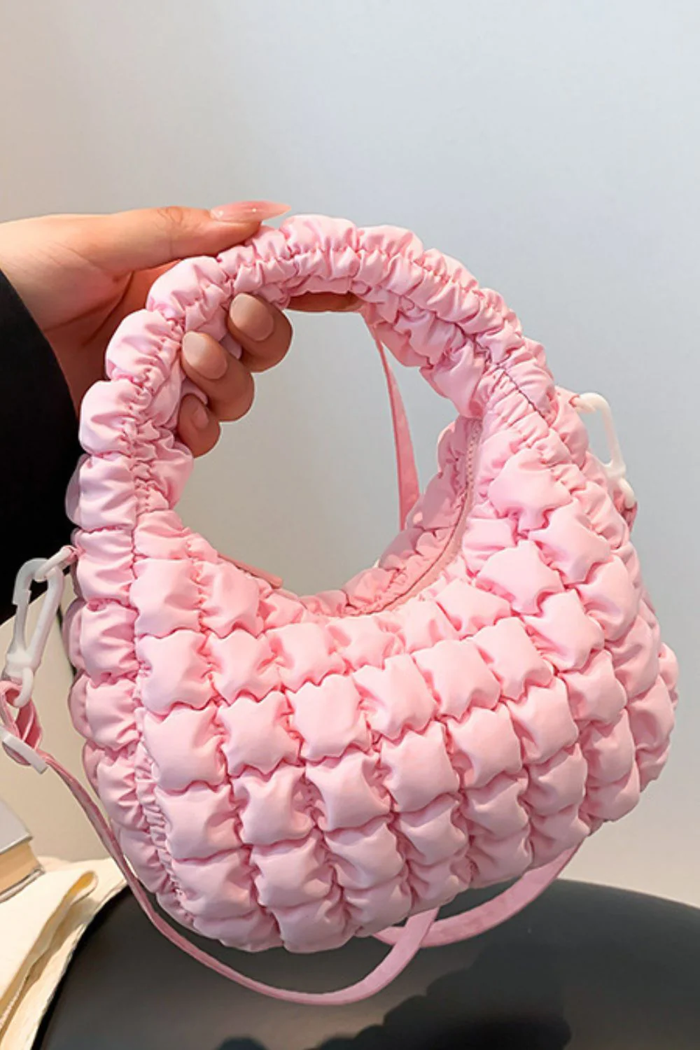 Quilted Puffy Removable Strap Crossbody Bag - Image 12