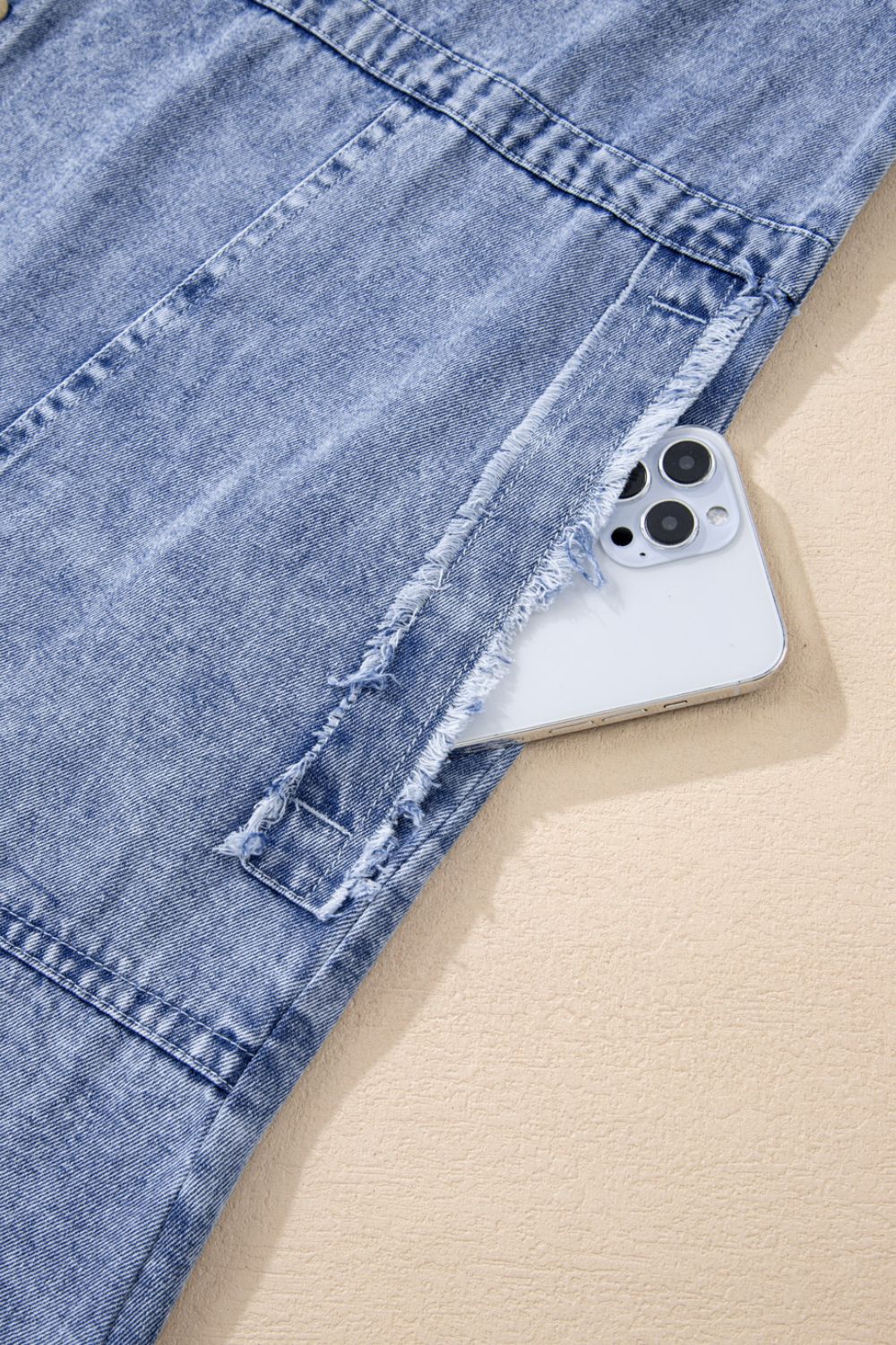 Raw Hem Button Down Long Sleeve Denim Dress - Image 8