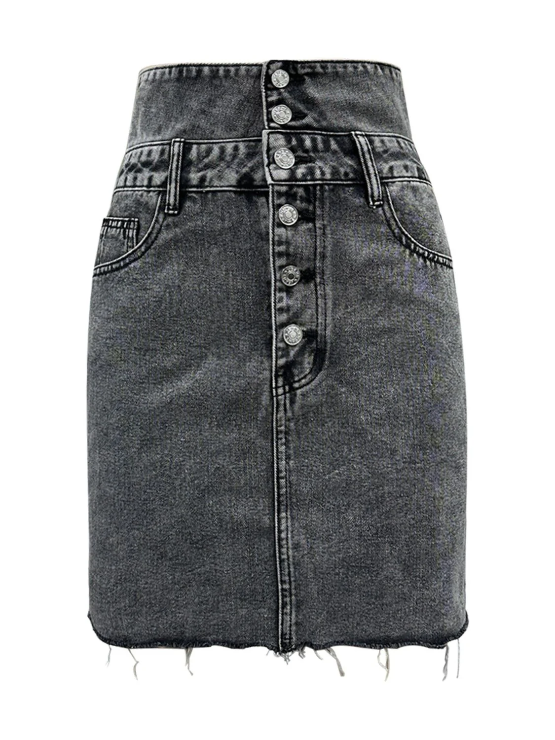 Raw Hem High Waist Denim Skirt - Image 2