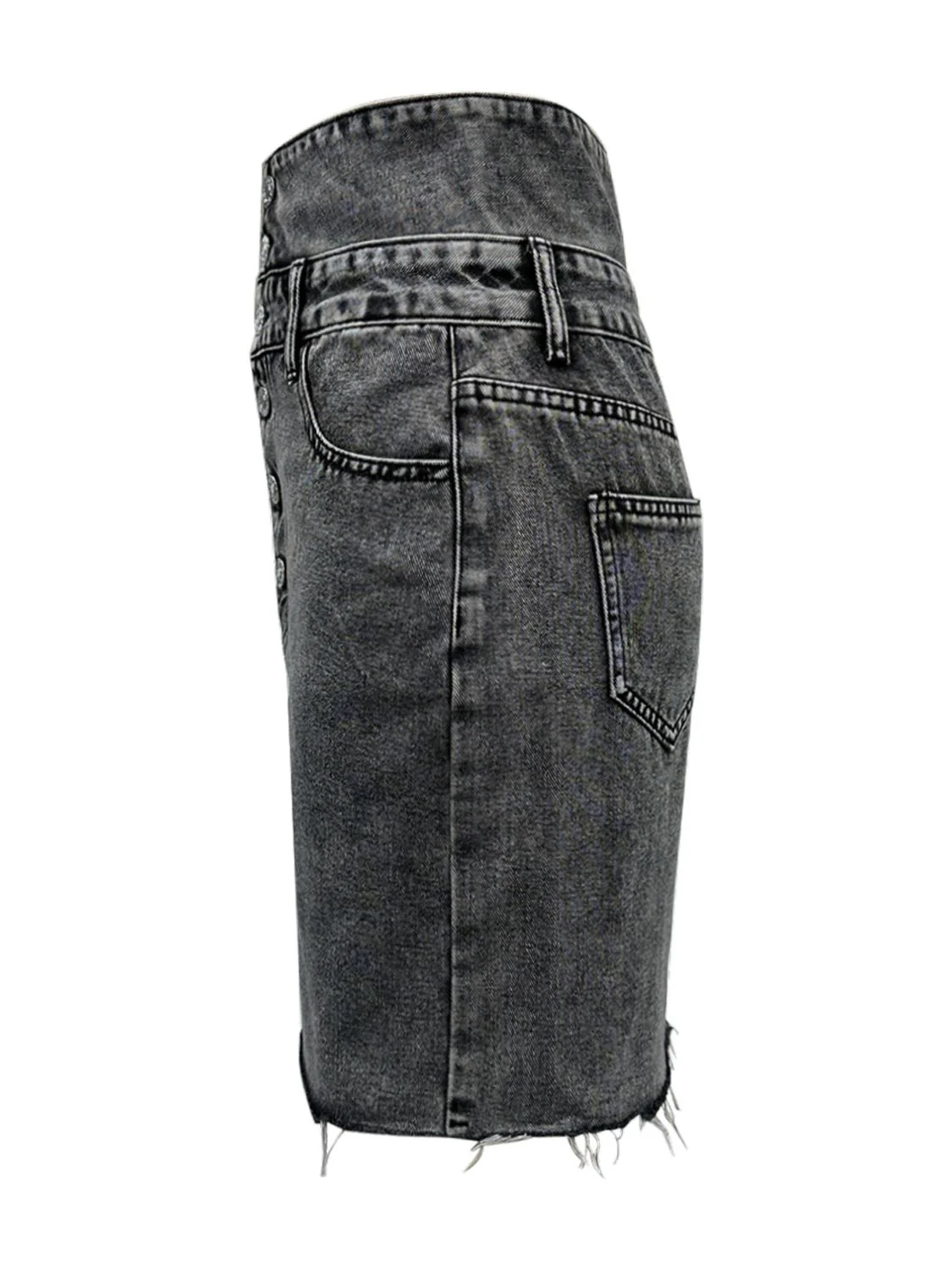 Raw Hem High Waist Denim Skirt - Image 4