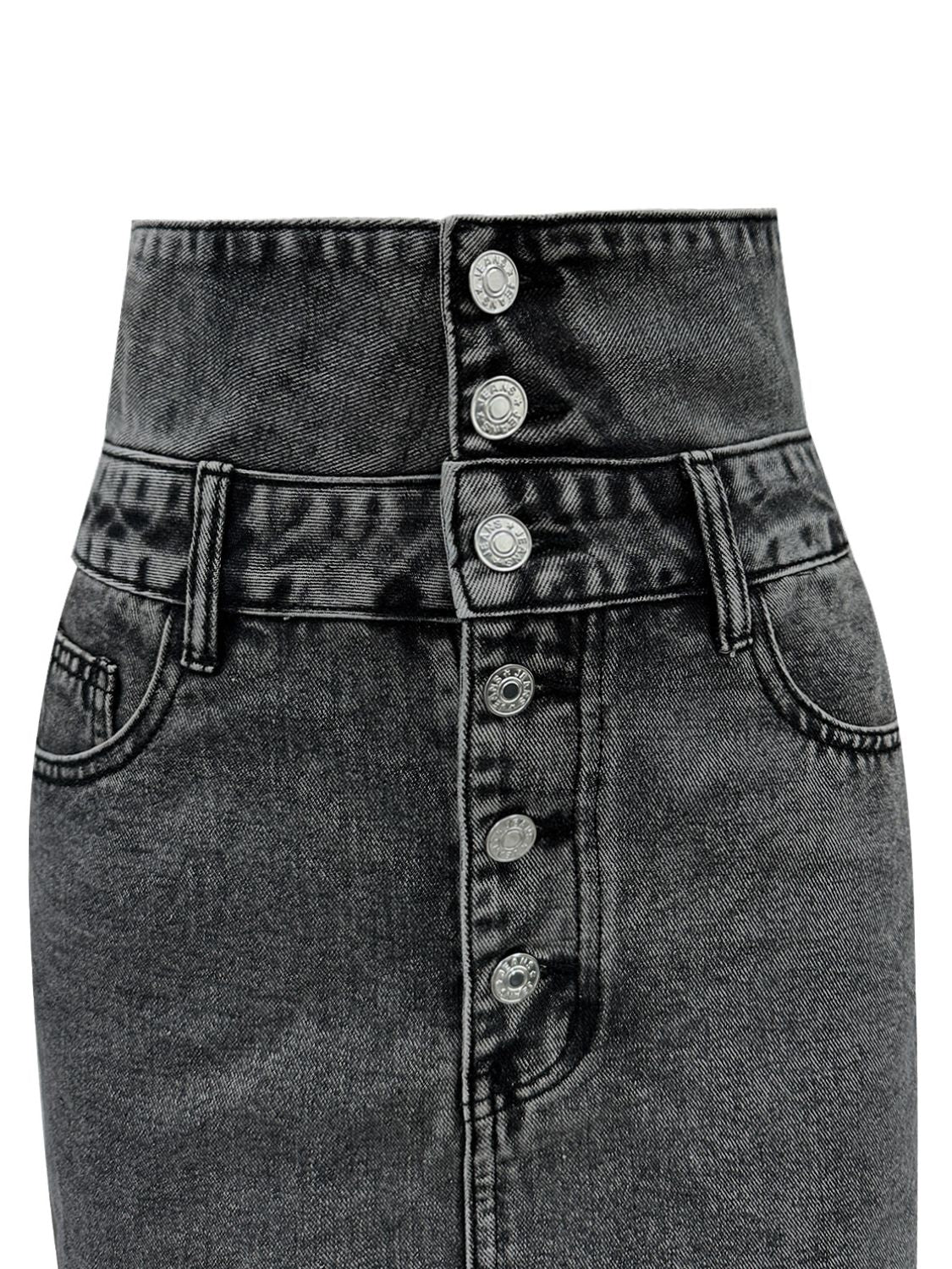 Raw Hem High Waist Denim Skirt - Image 5