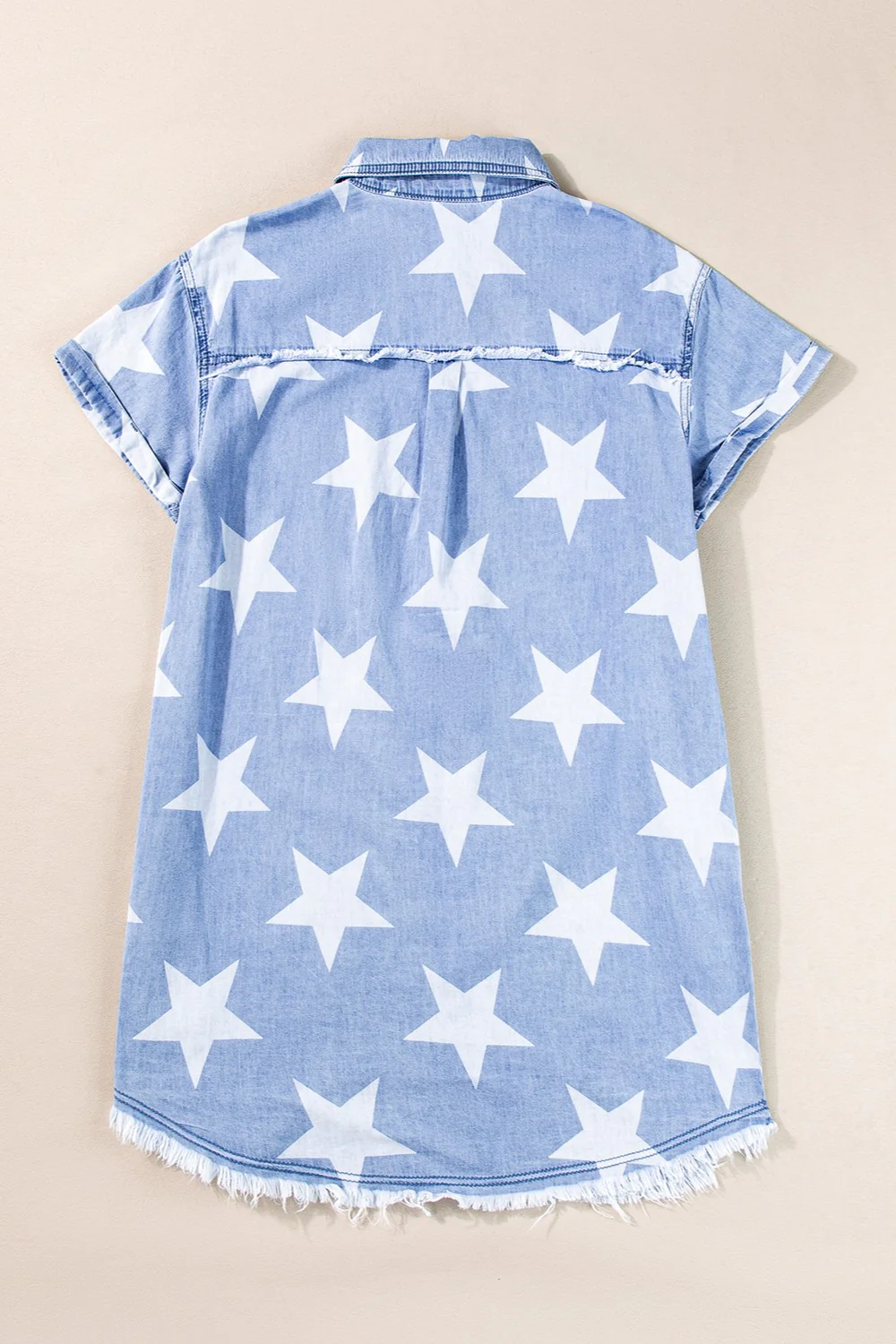 Raw Hem Star Short Sleeve Denim Dress - Image 3