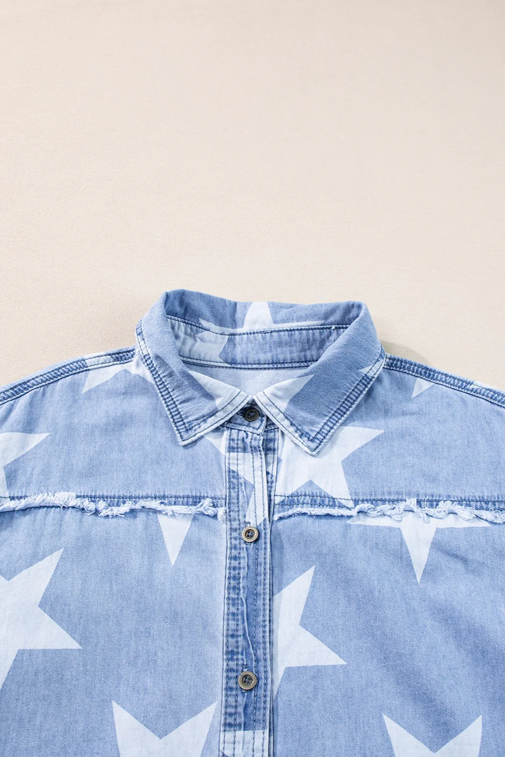 Raw Hem Star Short Sleeve Denim Dress - Image 4
