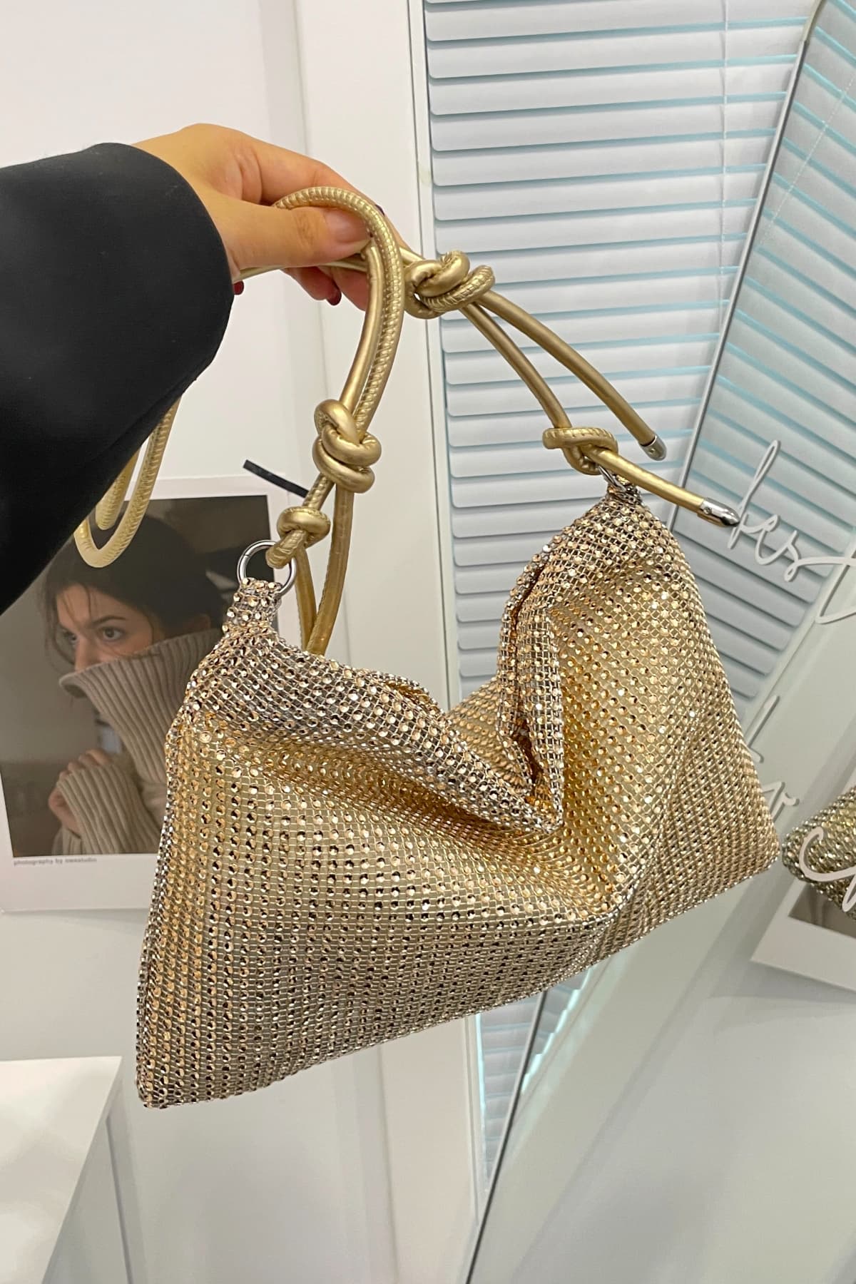 Rhinestone Knotted Strap Crossbody Bag - Image 6