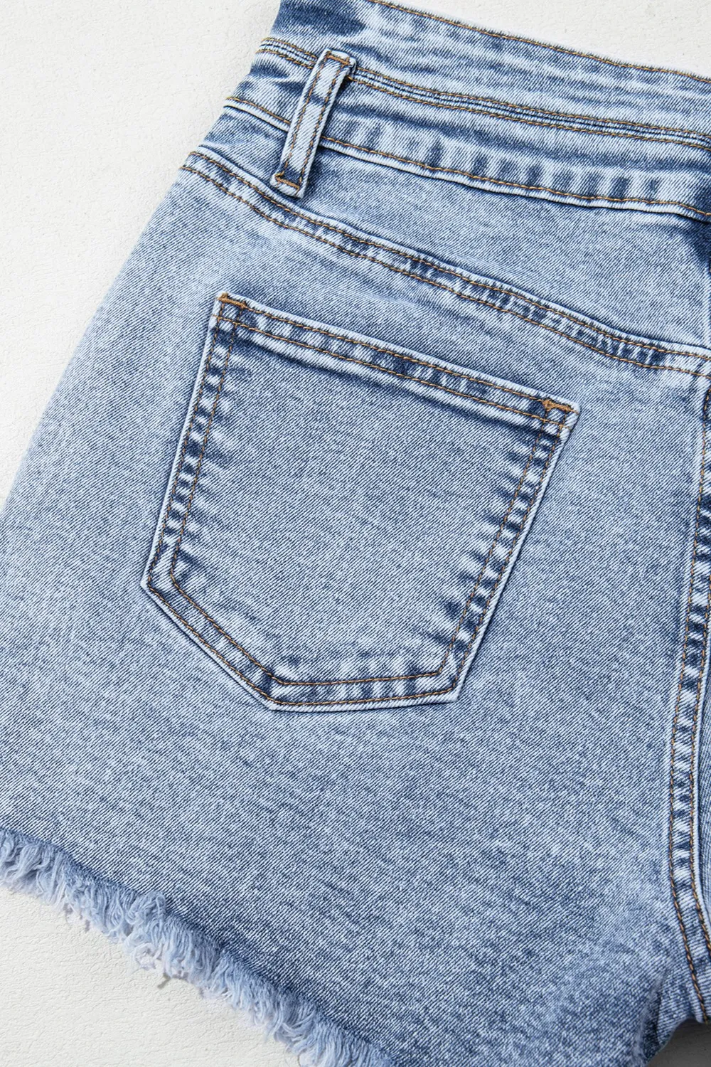 Rhinestone Light Wash Raw Hem High Waist Denim Shorts - Image 14