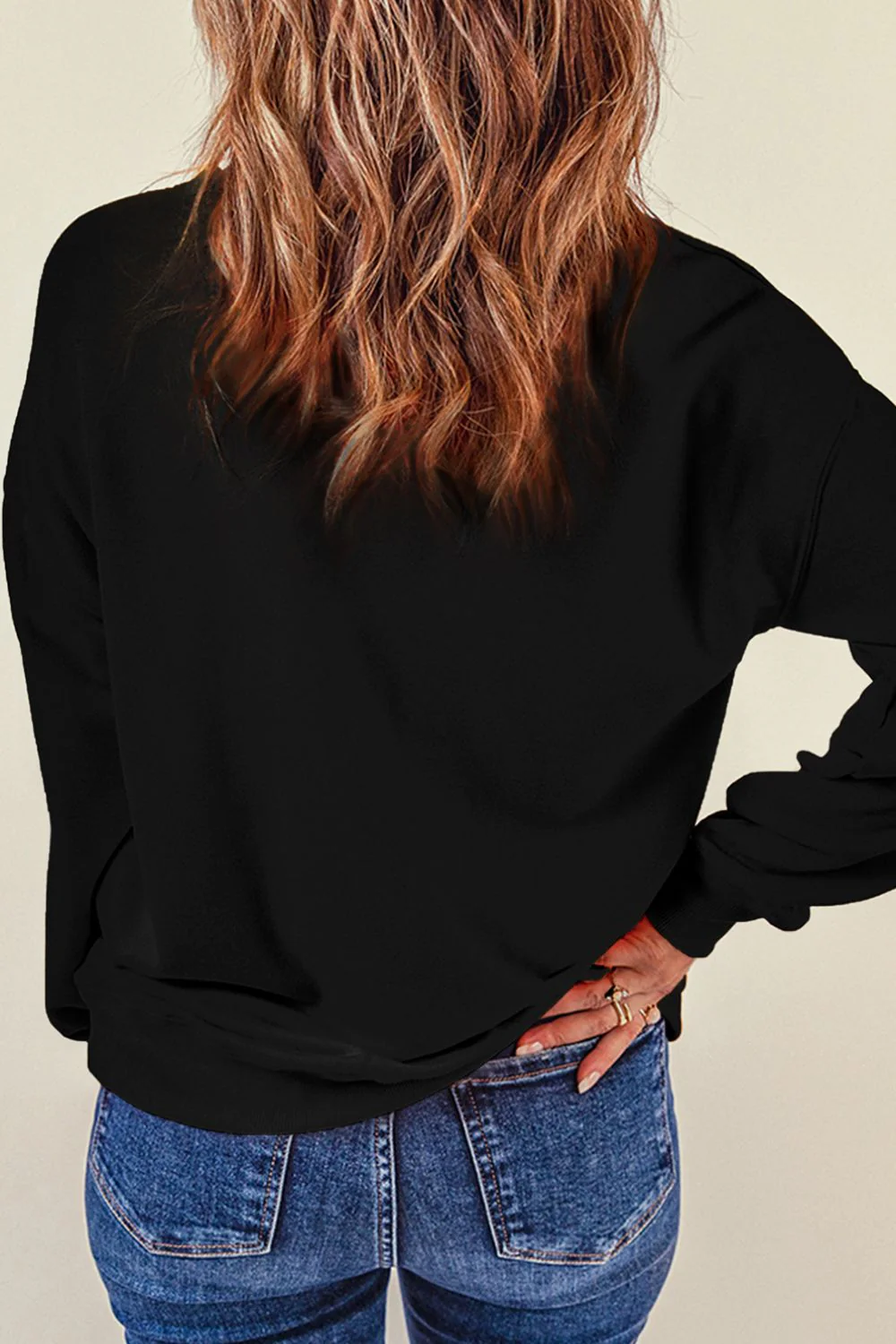 Rhinestone LOVE Round Neck Long Sleeve Sweatshirt - Image 4