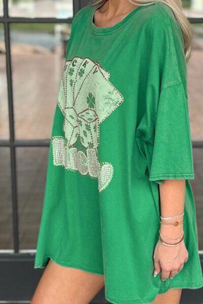 Rhinestone Lucky Poker Cards Oversized T-Shirt - Image 3