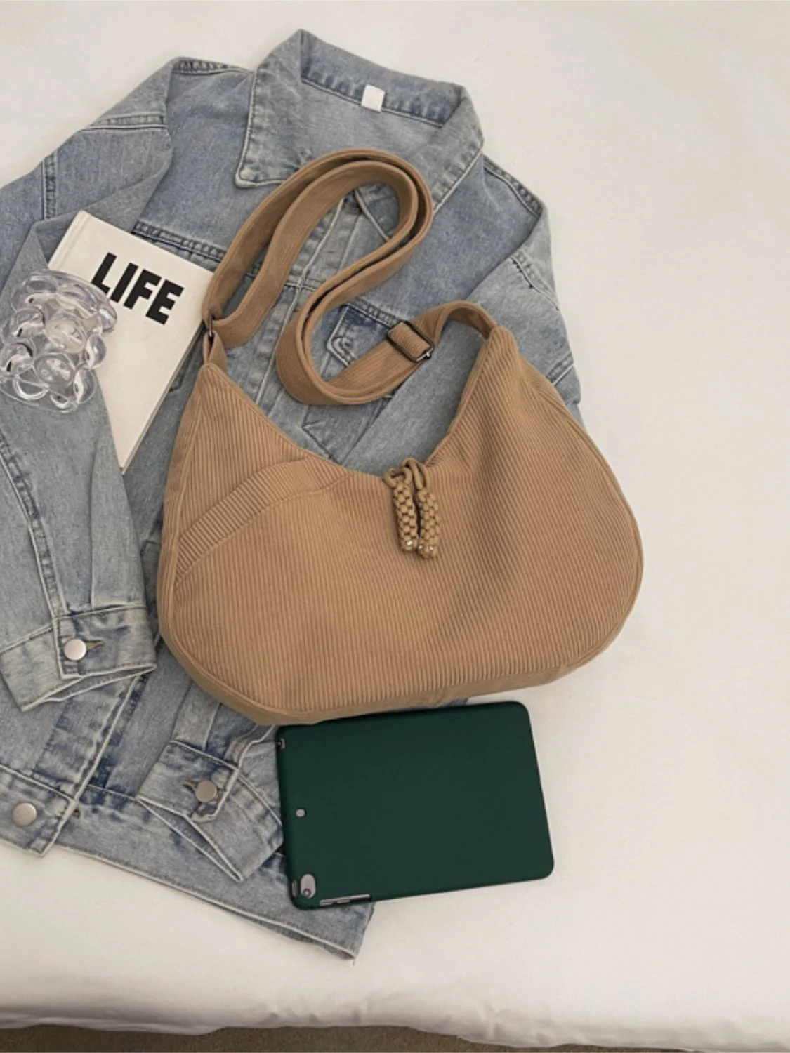 Ribbed Adjustable Strap Shoulder Bag - Image 17