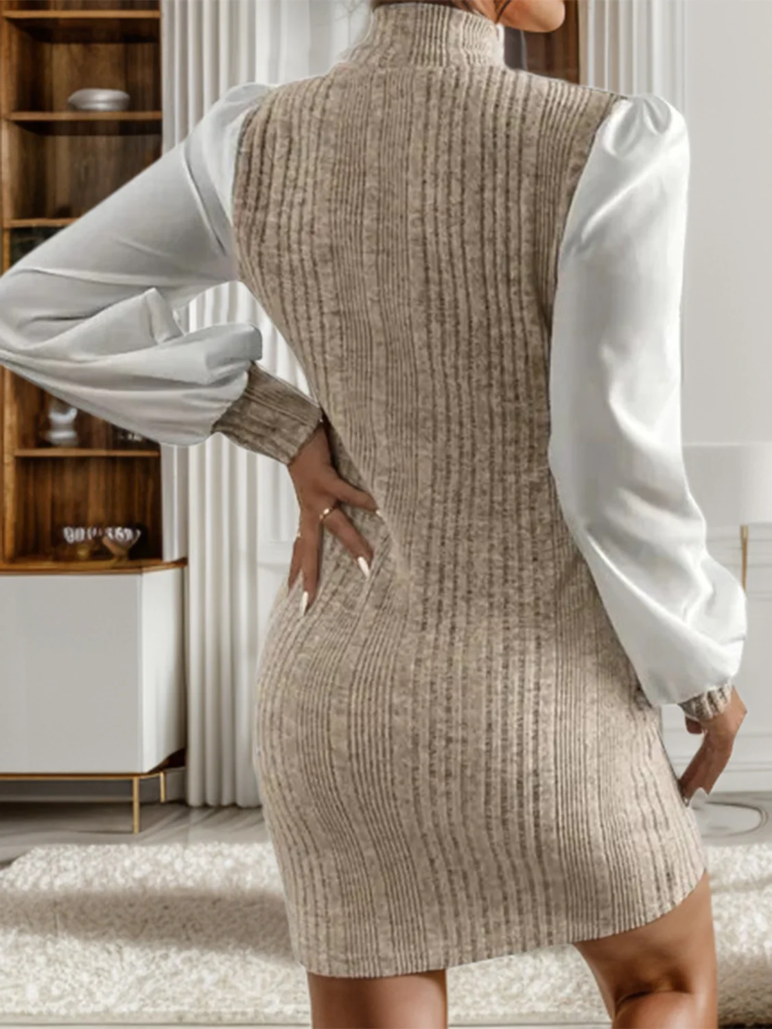Ribbed Contrast Long Sleeve Sweater Dress - Image 2